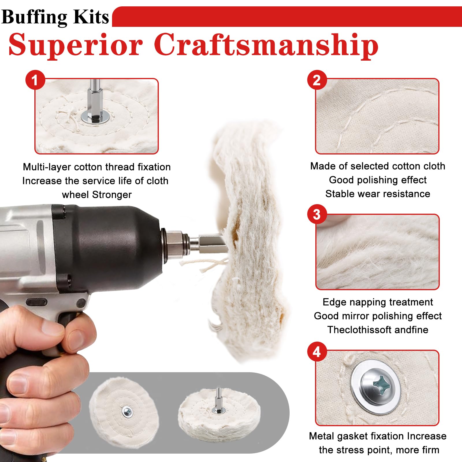 Buffing Wheels Kit - Polish Metal, Wood & More -4