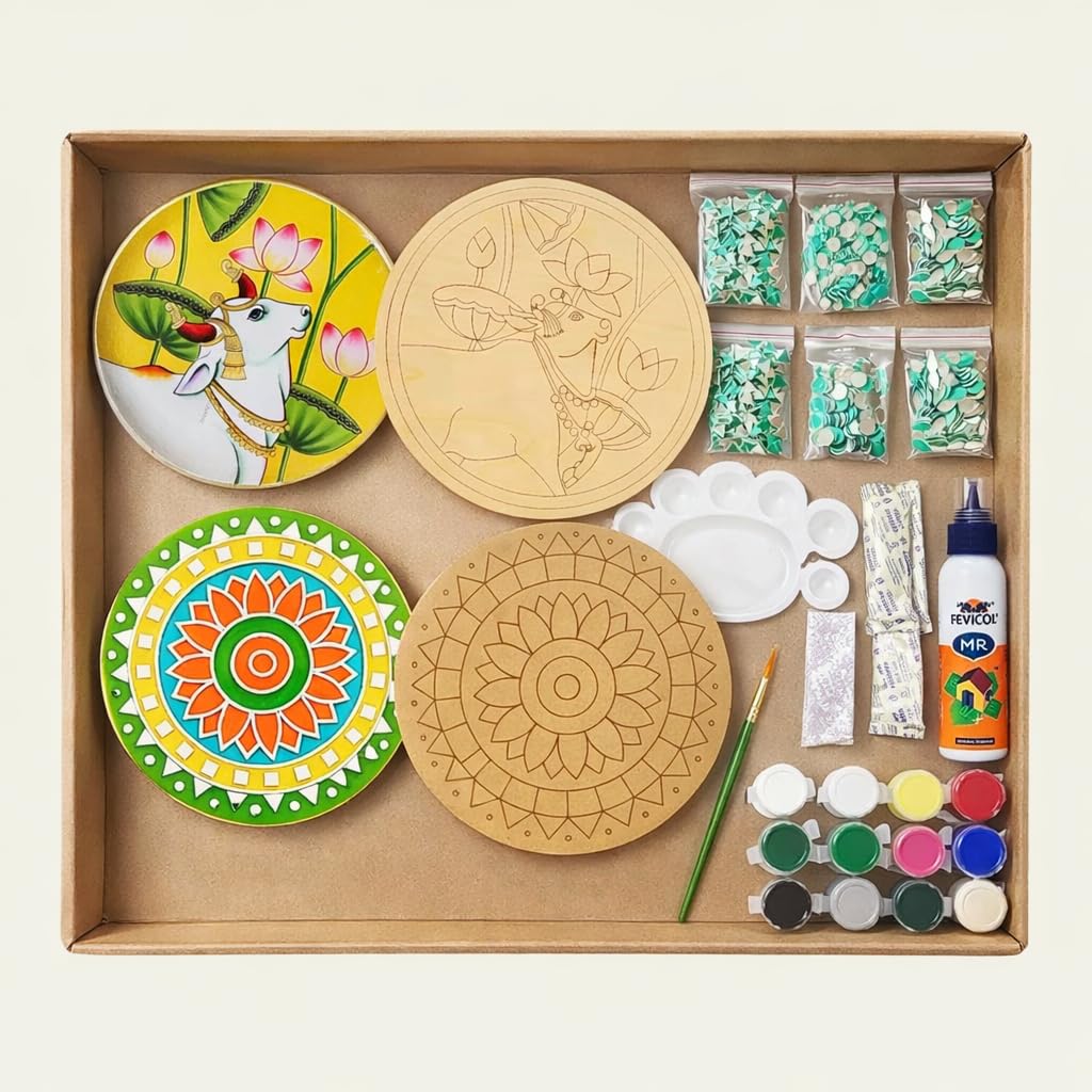 Decordial Lippan Art DIY Kit | 2 Premarked MDF Boards for Mud & Mirror Art | Traditional Indian Craft Activity for Kids & Adults | DIY Home Decor Kit for Festive Gifting, Students & Beginners-image-24