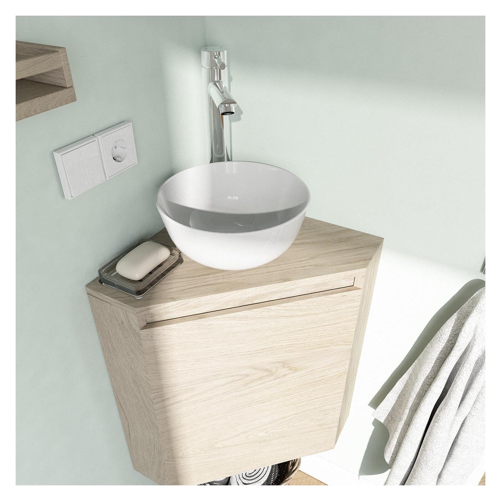 Sorrento - Mueble para lavadora esquinero con lavabo y grifo