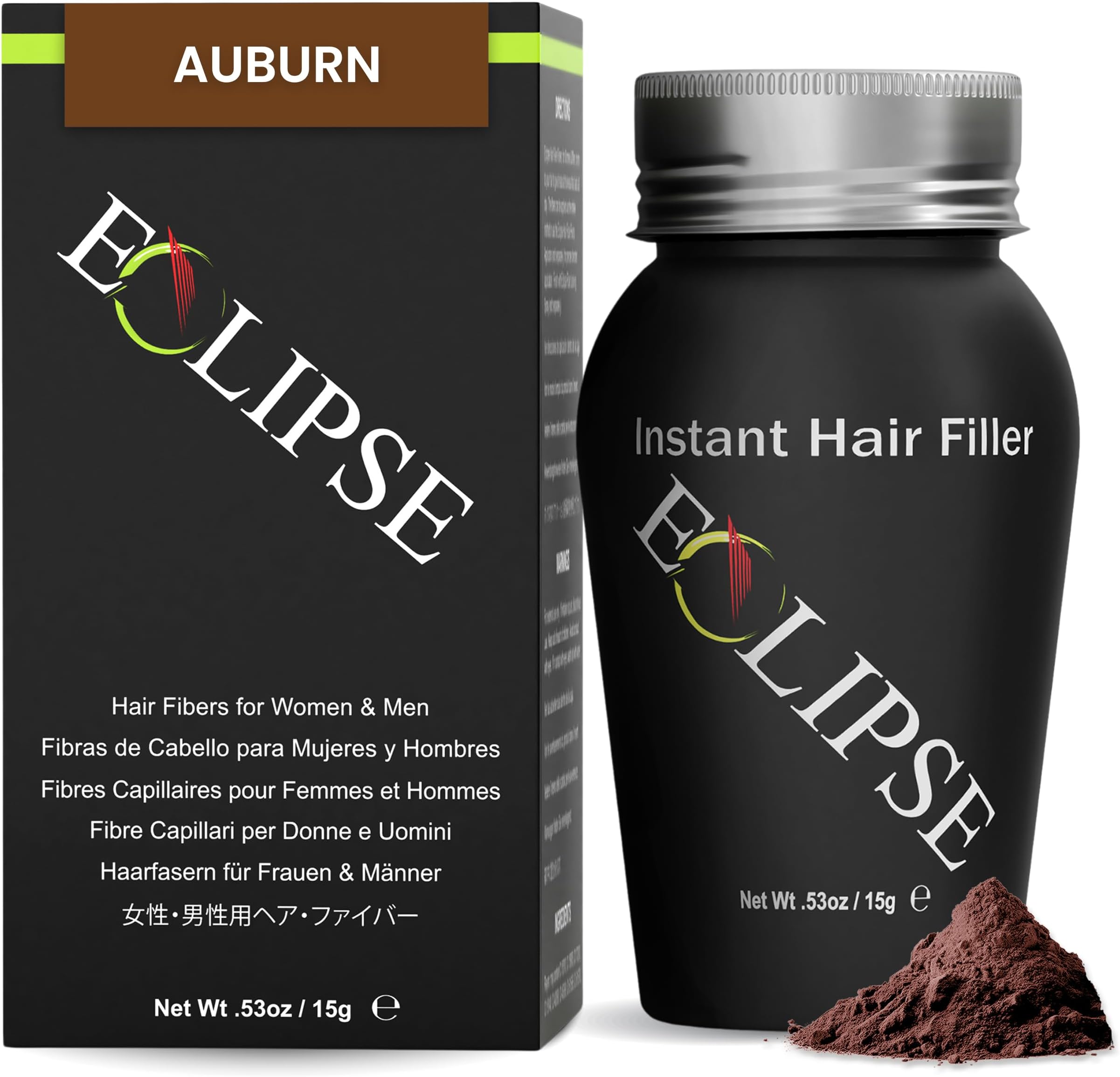 ECLIPSE Hair Fibers Auburn for Thinning Hair for Women & Men to Conceal Hair Loss in 15 Seconds - 100% Undetectable Hair Building Fibers, 15g