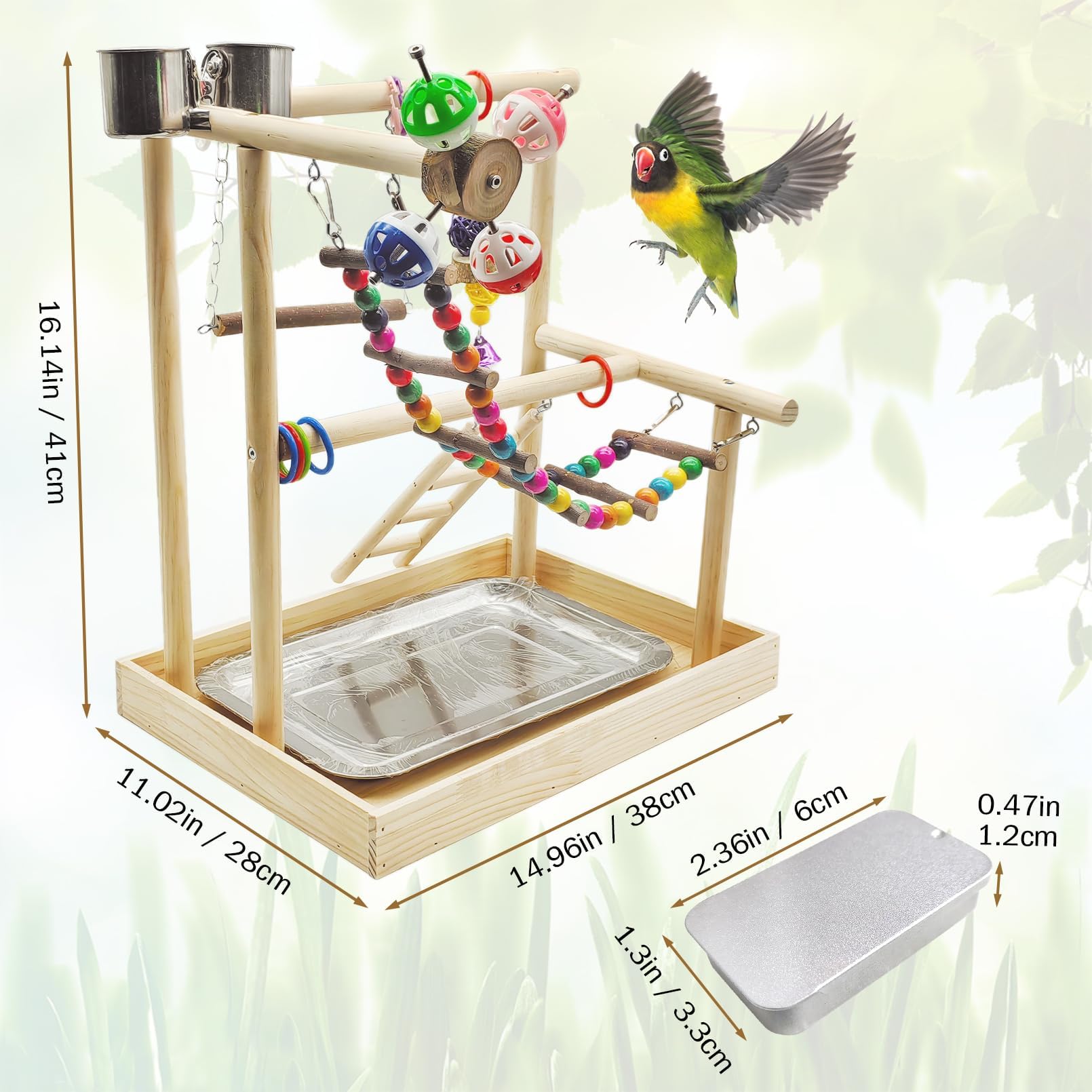 PINVNBY Bird Playground Parrot Playstand Play Gym Cockatiel Wood Bird Toys Birds Cage Accessories Playpen Ladder with Feeder Cups Hanging Swing Toys for Parakeet Conure Lovebird Cockatiel - image 4