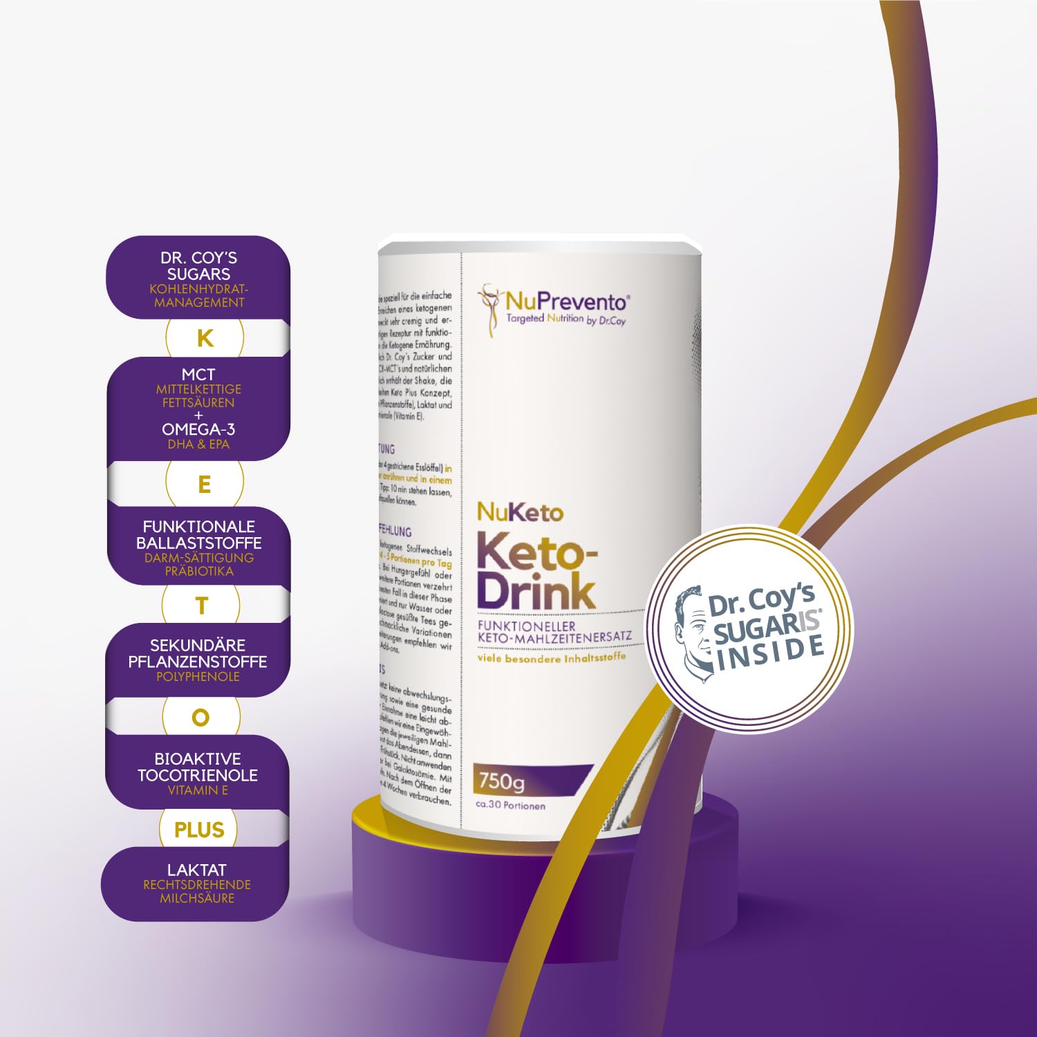 NuPrevento Keto Drink - ketogener Mahlzeitenersatz - Keton Getränk - 750g Dose