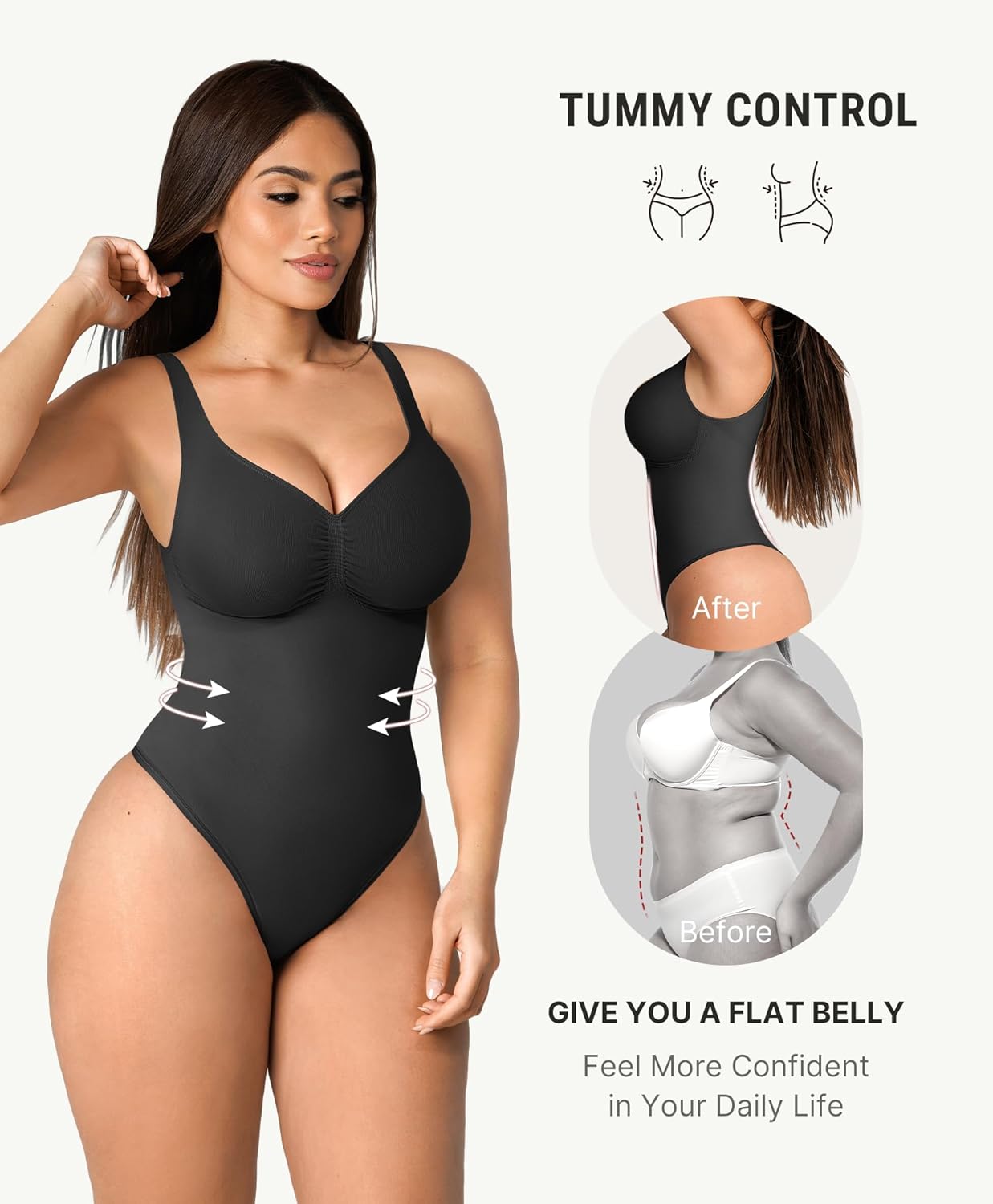 FeelinGirl Shapewear Bodysuits for Women Tummy Control Thong Seamless V Neck Compression Body Suits Corset Top - Image 2