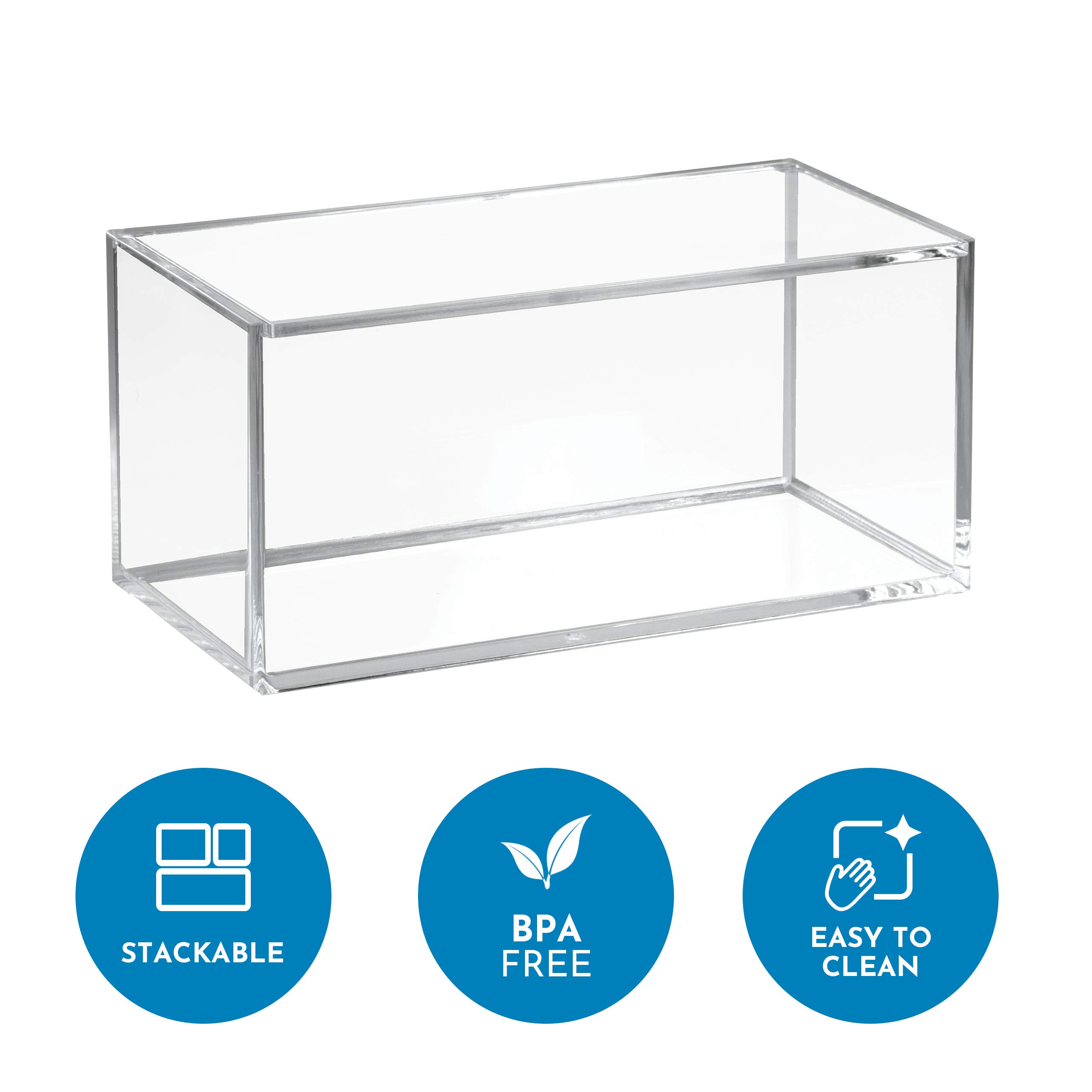 iDesign Pudełko 39650 z pokrywką, średnia wielkość łazienki z tworzywa sztucznego wolnego od BPA, organizer do makijażu cieni do powiek, szminek, wacików i innych, przezroczyste, 20,3 x 10,2 x 10,2 cm