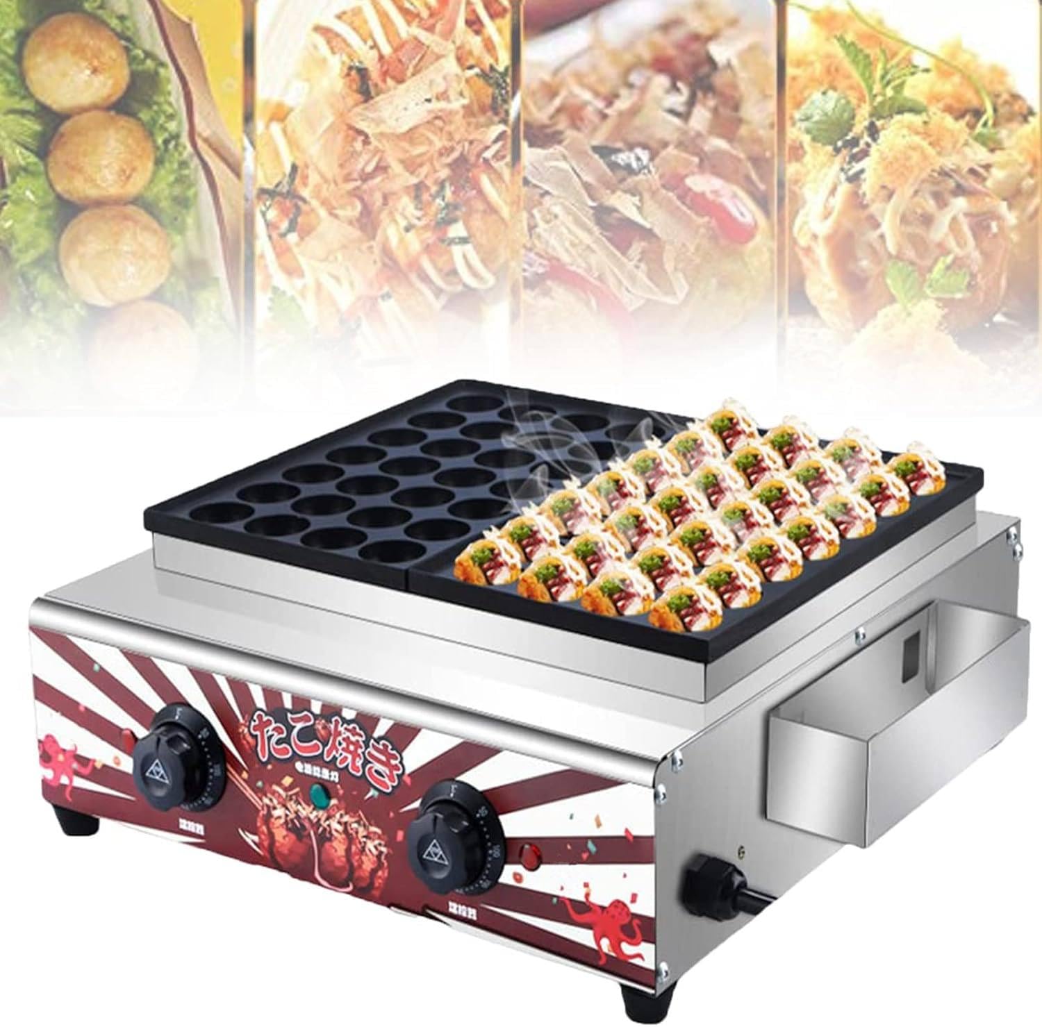 YXZQLOZ 220V Electric Takoyaki Maker Commercial-Grade with Independent Temperature Control; Suitable for Bakeries