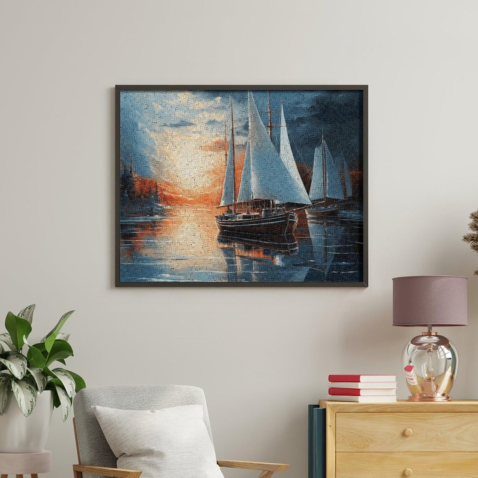 RTBKLYQ Kit di pittura con i numeri per adulti principianti vela paesaggio fai da te digitale pittura a olio tela per kit di pittura regalo decorazione domestica
