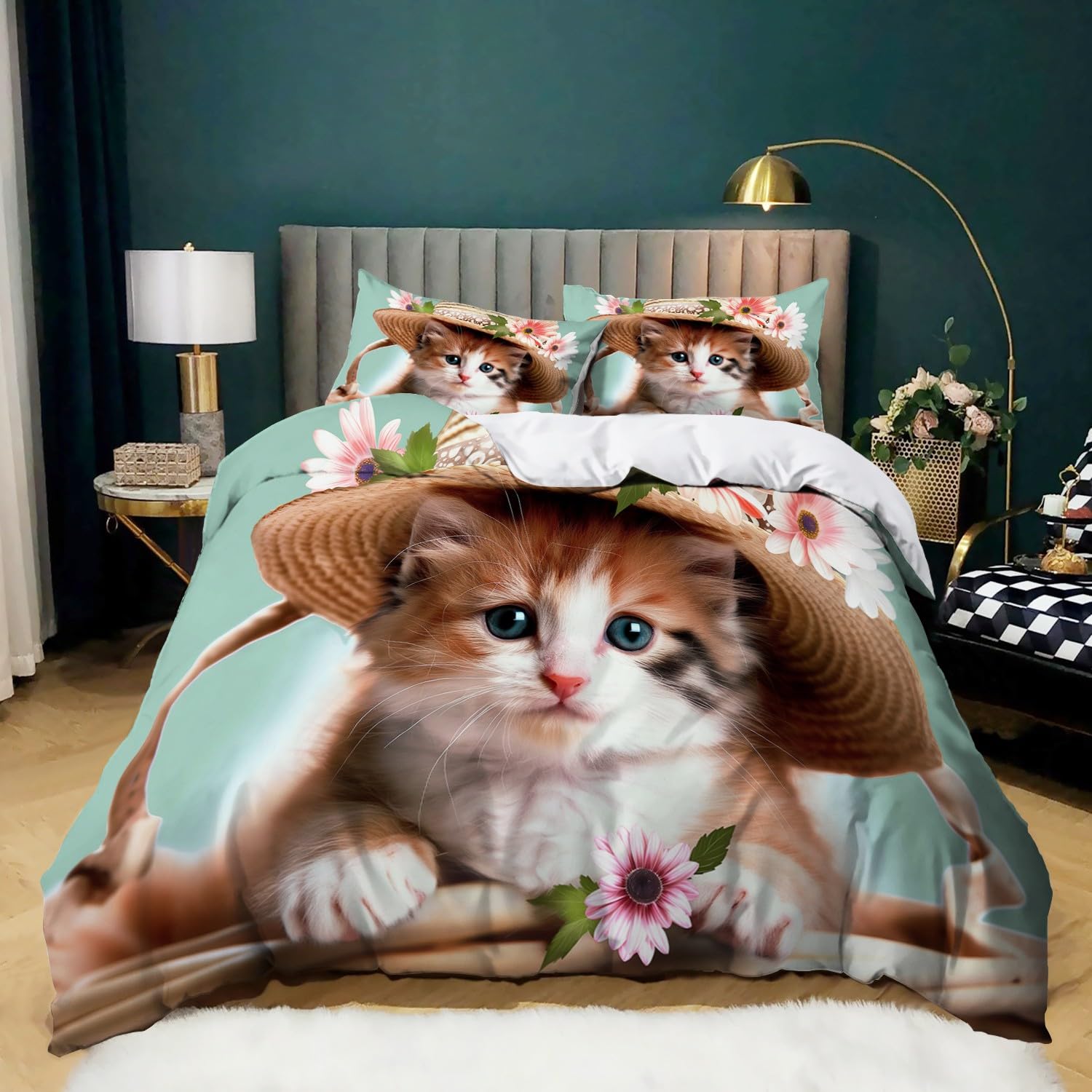 Générique Poszwa na kołdrę Zestaw pościeli ze słomkowym kapeluszem, żółta poszwa na kołdrę 260 x 240 cm i 2 x poszewki na poduszki, zestawy pościeli z mikrofibry z zamkiem błyskawicznym