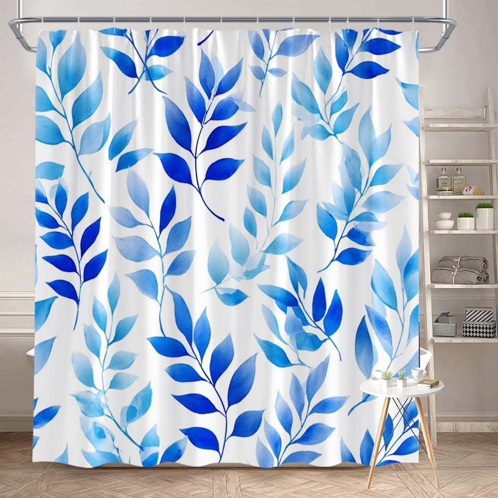 Rideau de douche feuilles bleues pour une ambiance spa à la maison