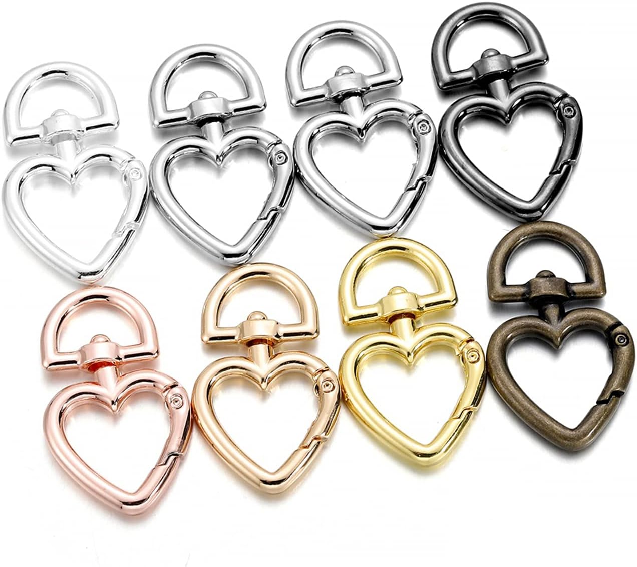 5Pcs/lot Peach Heart Shape Metal Spring Clasp Hooks Swivel Key Ring Connectors for DIY Keychain Jewelry Making Accessories (Multicolor)