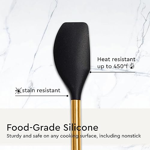 Miniatura 8 de Juego de utensilios de cocina negros y dorados, juego de utensilios de silicona de 6 piezas, incluye pinzas, batidor, cuchara de servir, espátula y