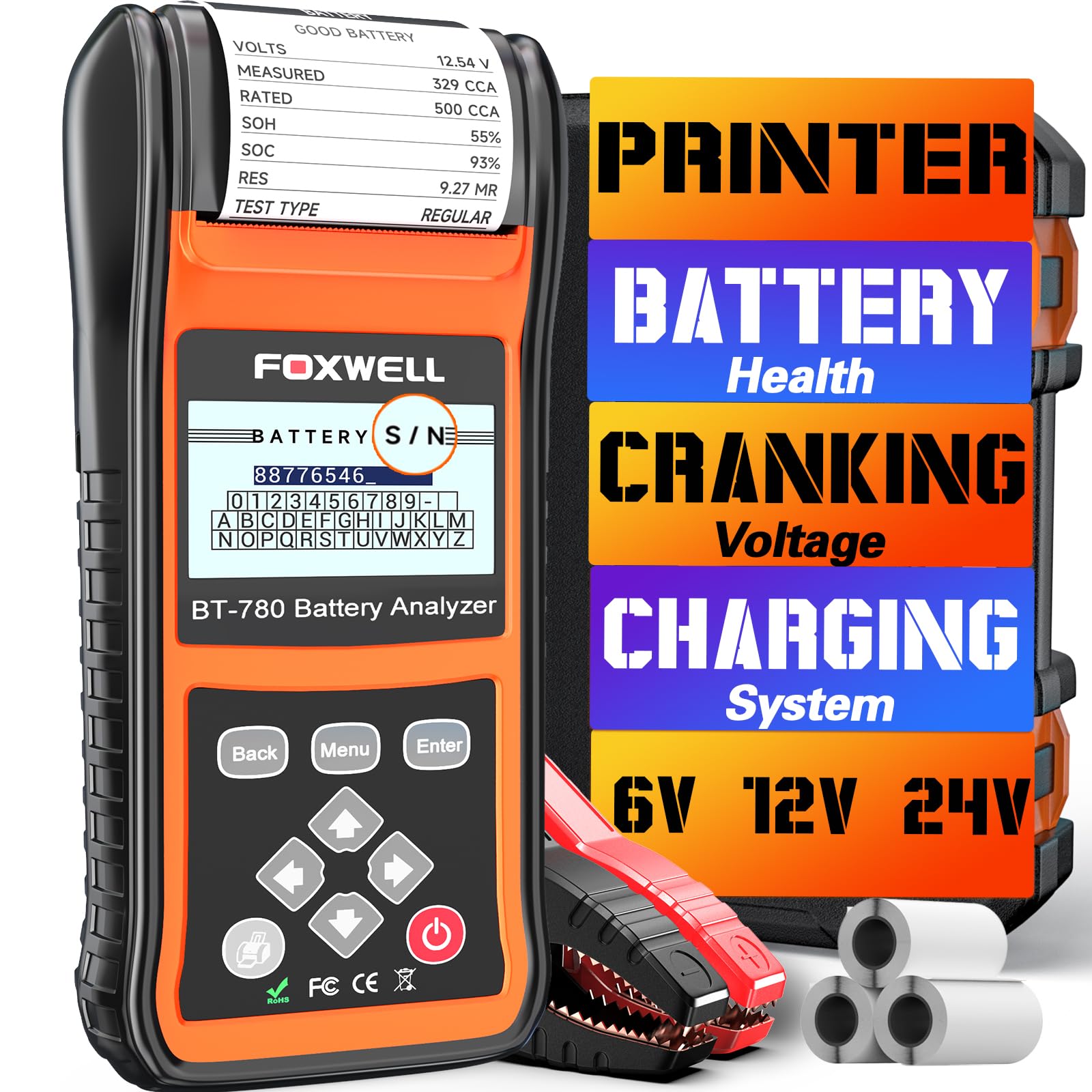 Buy FOXWELL BT780 Car Battery Tester with Printer, 6V/12V/24V Cranking