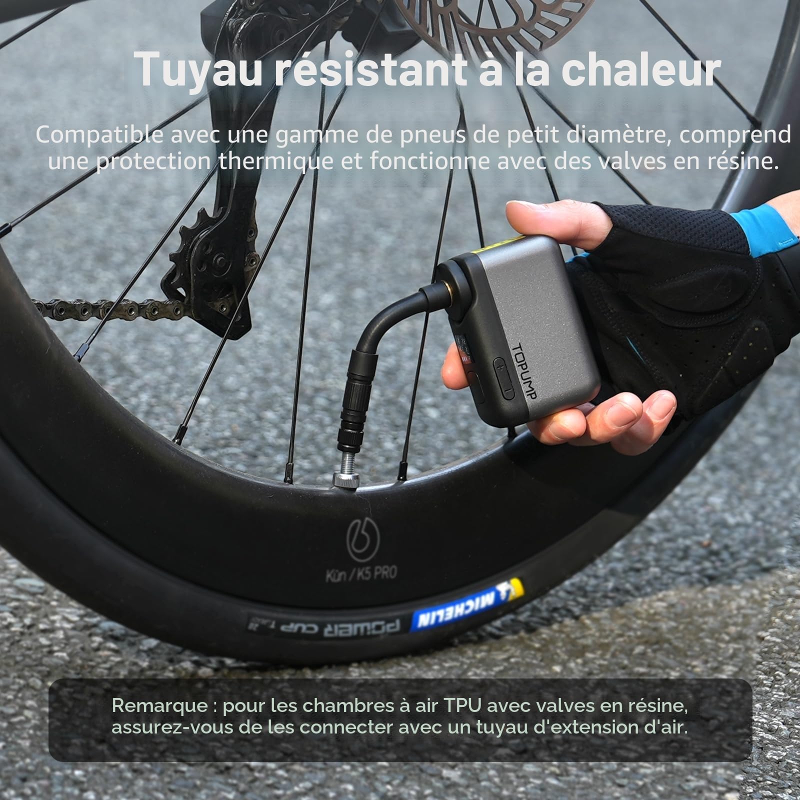 TOPUMP Mini Pompe vélo électrique, Ultra Petite Pompe à Batterie 120PSI avec Manomètre pour Vélo de Course, VTT et Ville - Valve Presta et Schrader, Arrêt Automatique