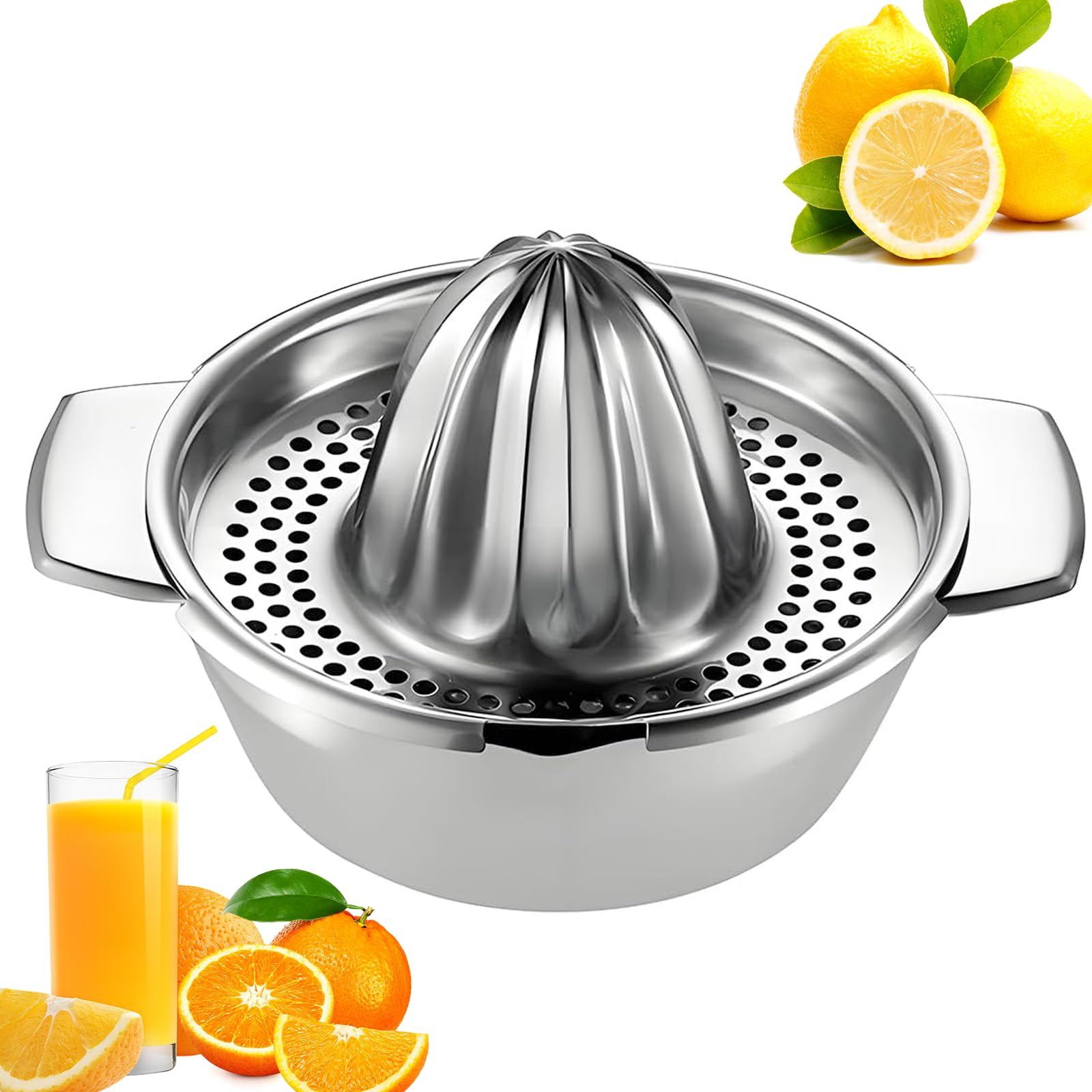Exprimidor Manual Acero Inoxidable 304 para Cítricos, Limón, Pomelo, Naranjas, Lima (Plateado)