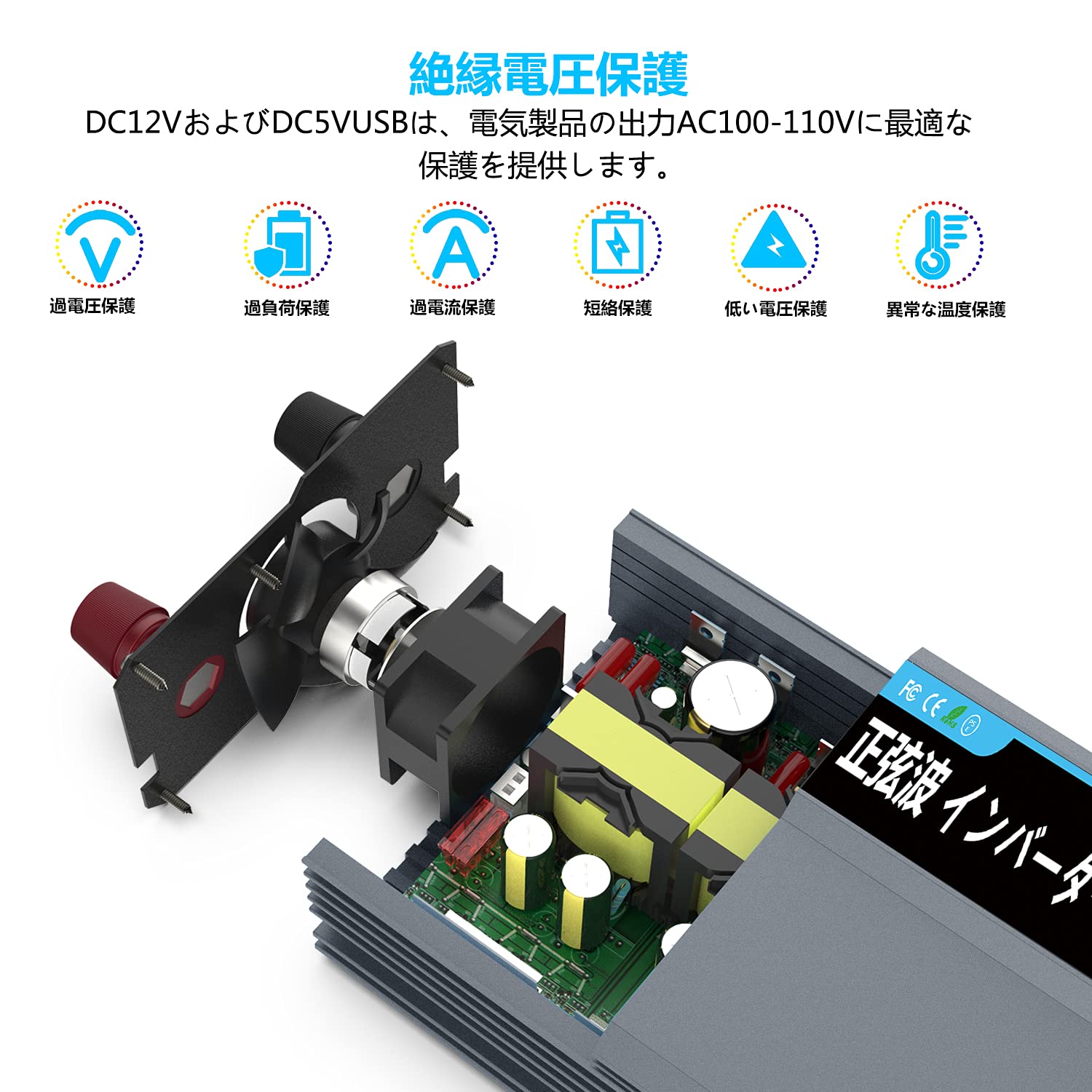 Amazon.co.jp: FLAMEZUMインバーター 正弦波 1000W DC12V（直流