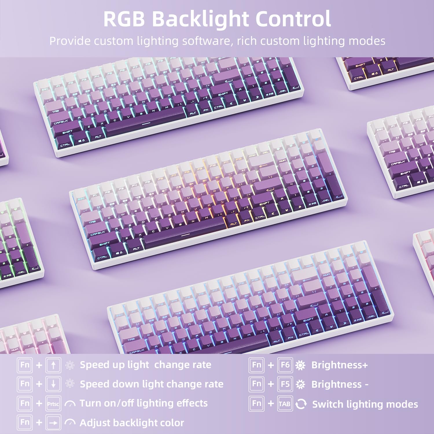 ZORNHER ZH100 Wireless Mechanical Gaming Keyboard,98% Purple Custom Creamy Keyboard with Number Pad, PBT Keycaps,Pre-lubed Linear Switches,Hot-Swappable,RGB Backlit,2.4GHz/USB-C/BT5.0