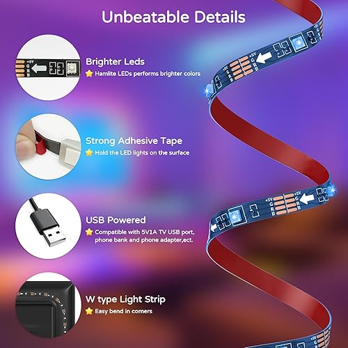 Miniatura 5 de HAMLITE Retroiluminación LED de TV luz LED de 82 pies para TV de 32 a 60 pulgadas retroiluminación de monitor de alta definición soporte de pared de