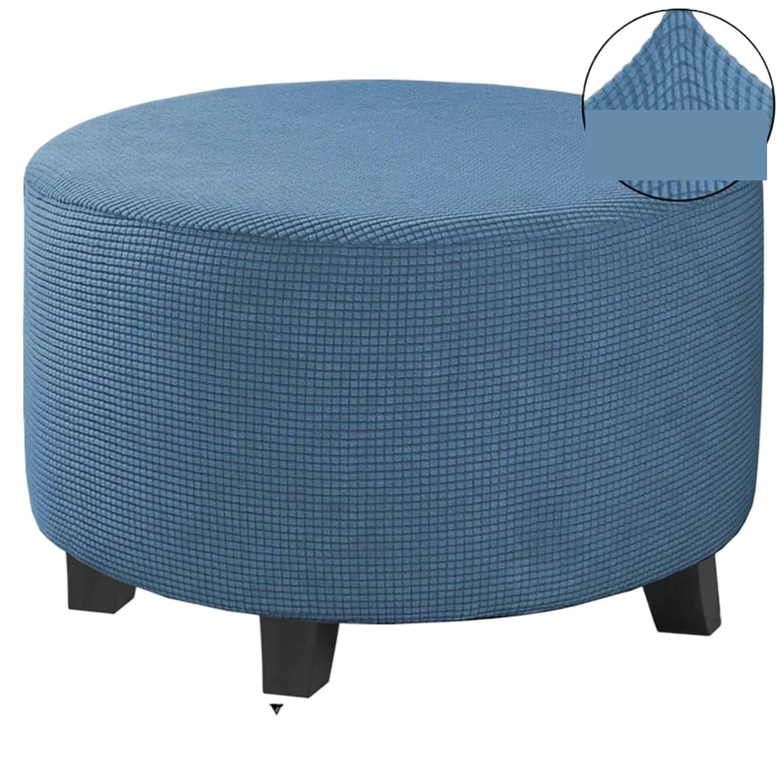 SHENJMAI Stool Covers Round 1PC Polar Fleece Round Ottoman Stool Cover Elastic Non-slip Footrest All-inclusive Soft Footstool Slipcover for Home Decor(Blue)