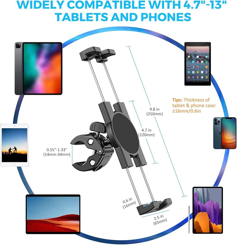 KDD Tablet Tartó Futópadhoz és Szobakerékpárhoz, 360° Forgatható iPad Telefon Állvány Edzőgépekhez, Kompatibilis iPad Pro Mini Air Samsung G