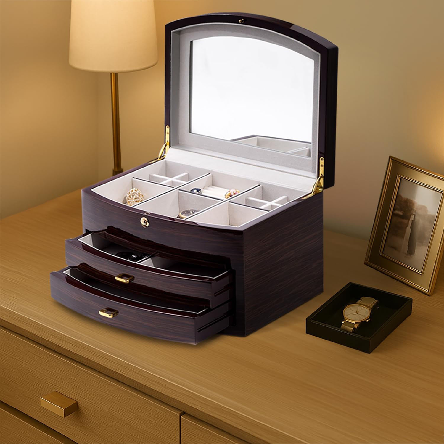 Amazon.com: Bey-Berk Lacquered Ebony Zebra Wood Jewelry Box, Brown