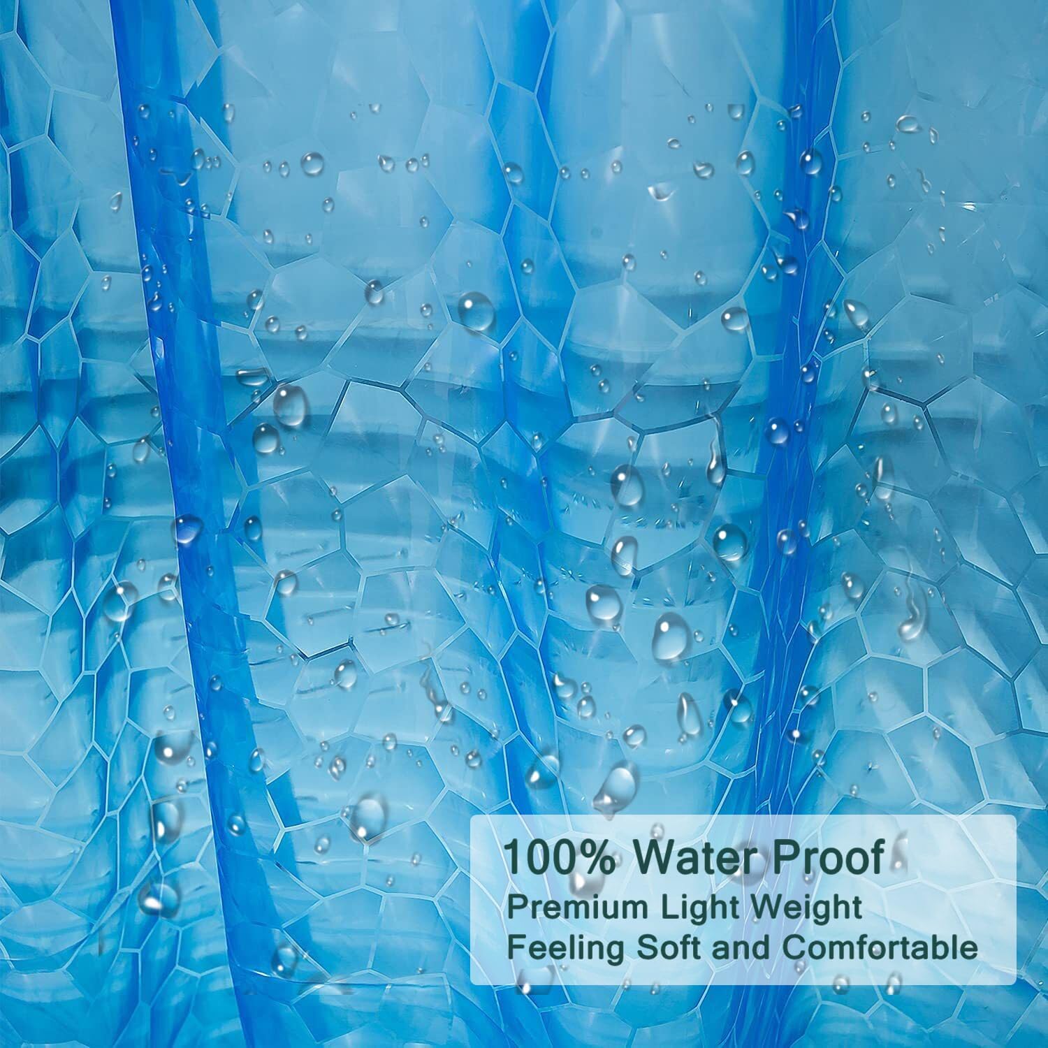 EVA Blue Shower Curtain Liner, 3D Water Cube 5G Shower Liner with 12 Rustproof Metal Grommets and Weighted Magnets, Waterproof Duty for Bathroom 72 x 72