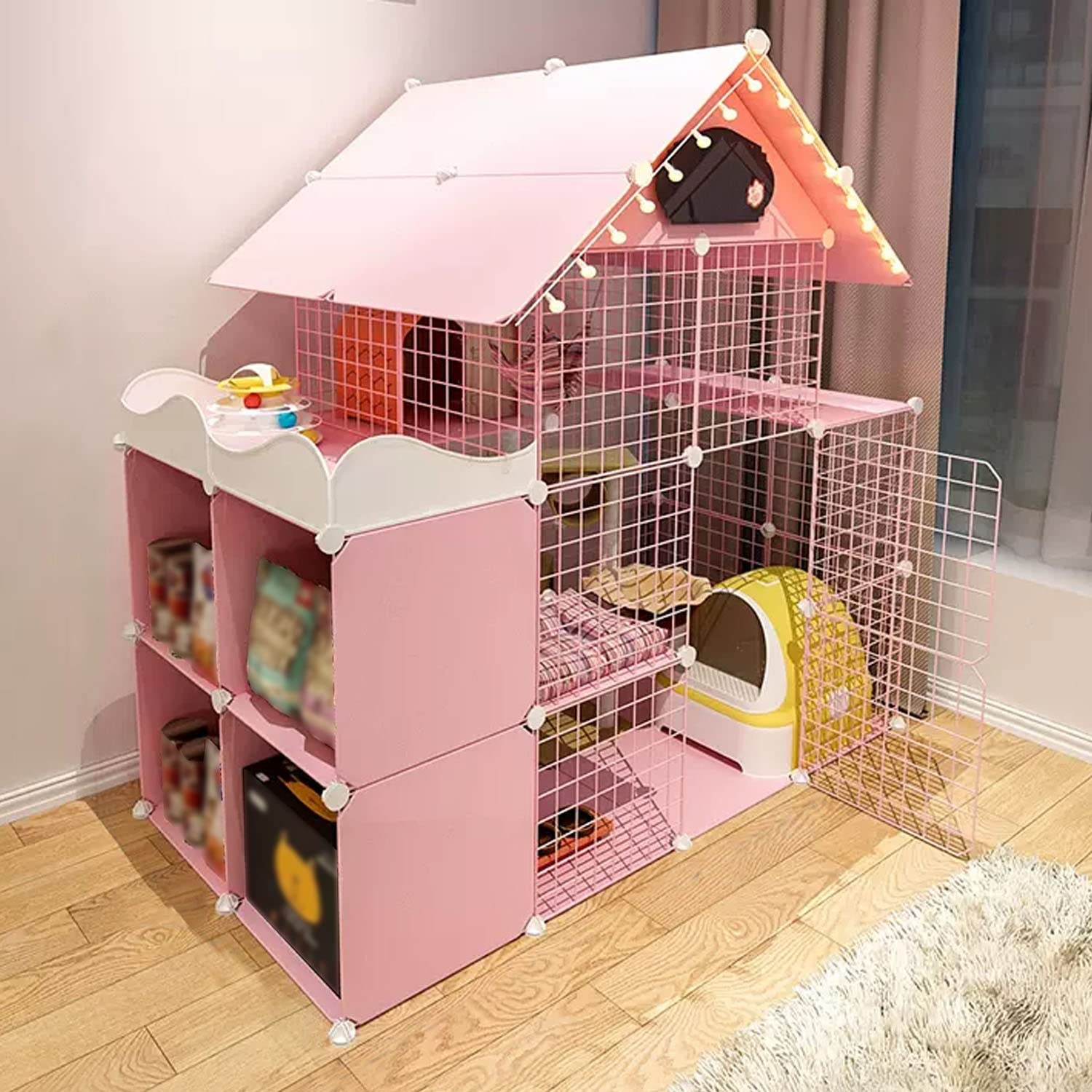 Cage pour chat anti évasion avec grande serrure renforcée et 3 niveaux de couchage