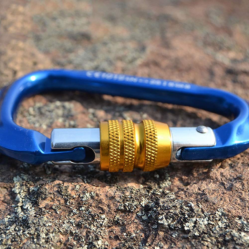 Moschettone da arrampicata con bloccaggio 3 pezzi Moschettone con bloccaggio in alluminio Gancio per moschettone resistente a forma di D per arrampicata, amache, clip di fissaggio per moschettone pe