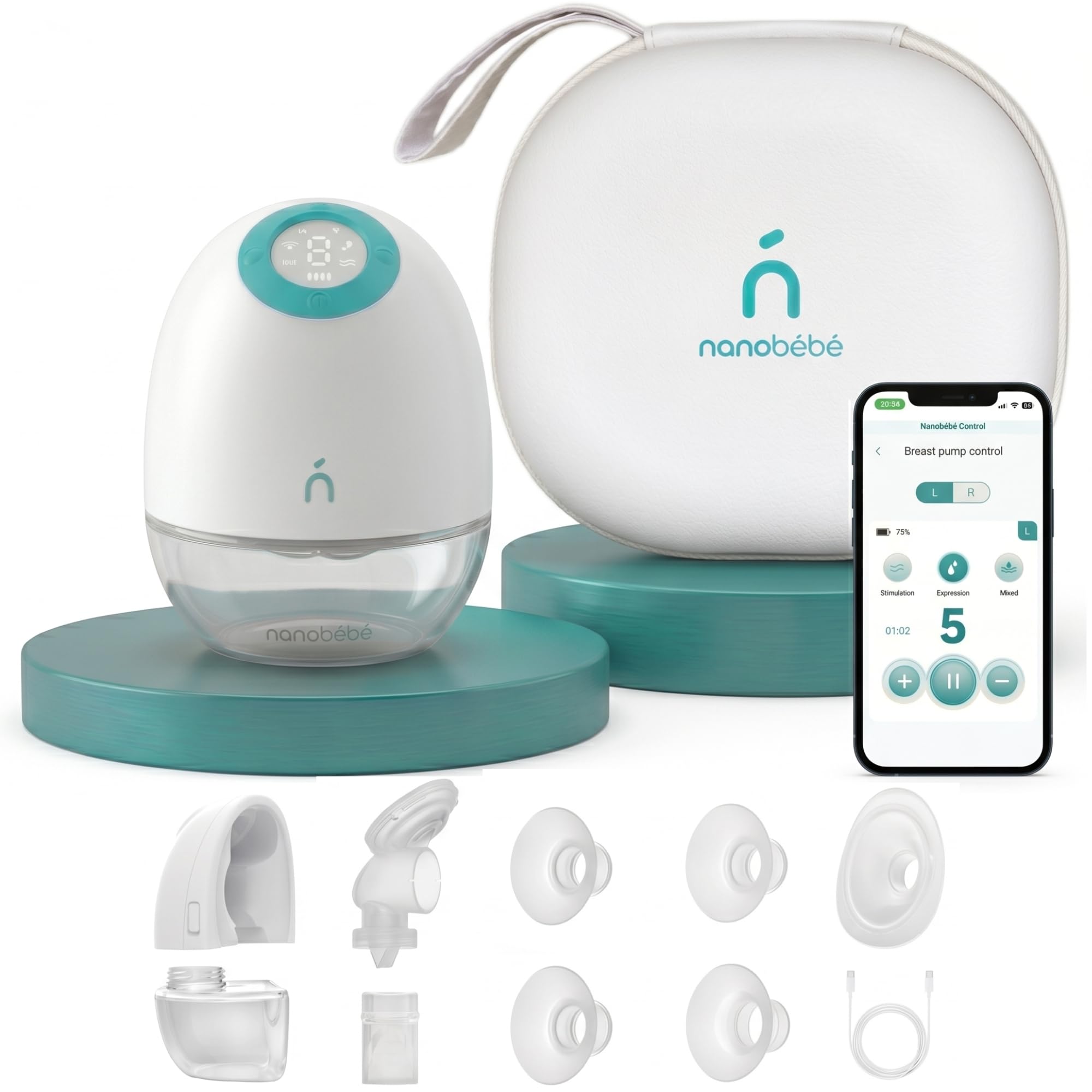 Nanobebe Wearable Breast Pump – Hands-Free, App Controlled, Ultra-Quiet, 3 Modes 9 Levels, BPA-Free – Single Pack