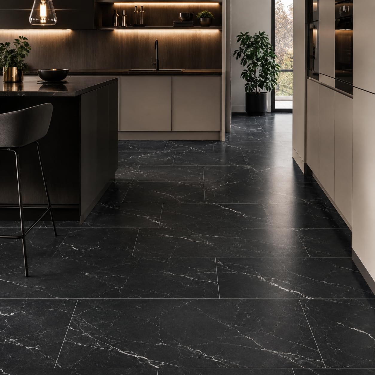 SPC Klick Revêtement de sol en vinyle imperméable 4 mm 60 x 30 cm 12 carreaux 2,16 m² Revêtement de sol intérieur Marbre noir 1 m²