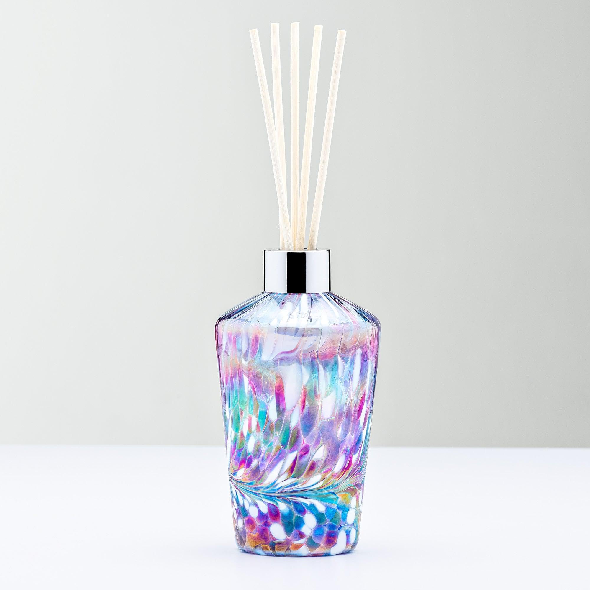 Handmade Glass Reed Diffuser – Flute Design in Blue & Pink – Decorative Scent Bottle for Home Décor – No Fragrance, Unique Gift Idea
