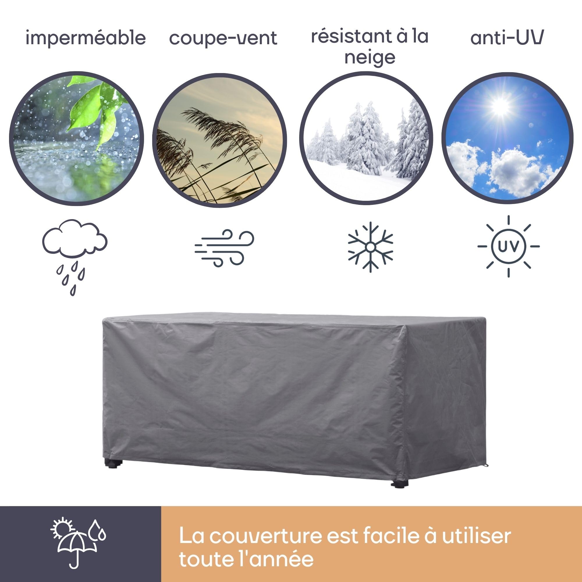 Perel Housse de table extérieure 305 x 110 x 75 cm, étanche et résistante aux UV, protection durable pour tables de jardin jusqu’à 300 cm, matériau solide contre la pluie, la saleté et le soleil