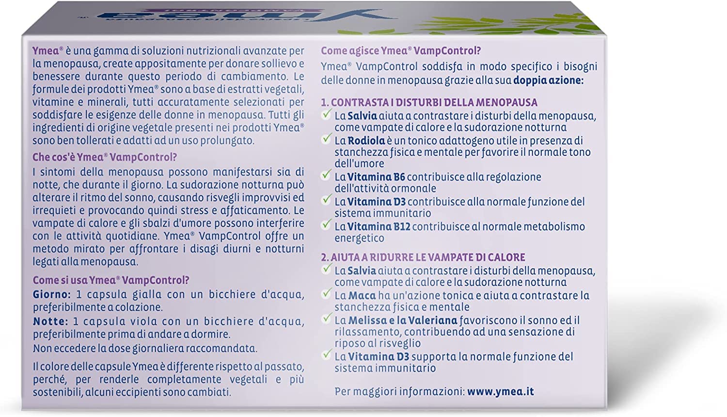 Ymea Vamp Control Integratore Alimentare - Compresse Multivitaminiche per una Progressiva Riduzione delle Vampate di Calore - 128 Capsule