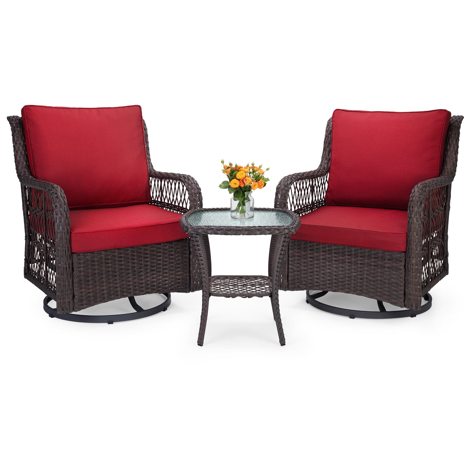 IDEALHOUSE Outdoor Wicker Swivel Rocker Patio Set