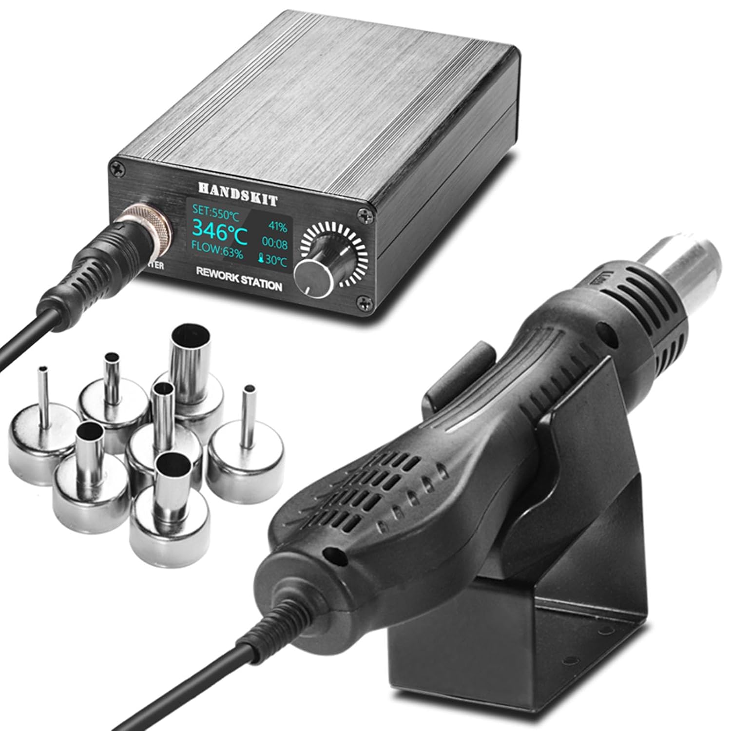 Hot Air Rework Soldering Station Craft Heat Gun with Digital Display Adjustable Temperature Solder Iron Station Kit Desoldering