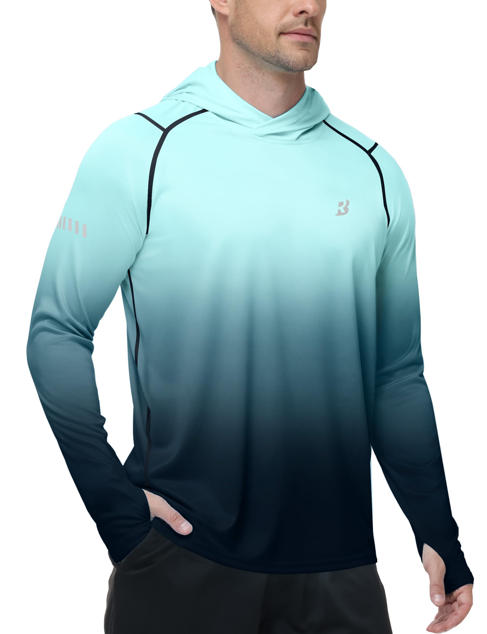 Roadbox Men's UPF 50+ Sun Hoodie, UV Long Sleeve Fishing Shirts Rash Guard