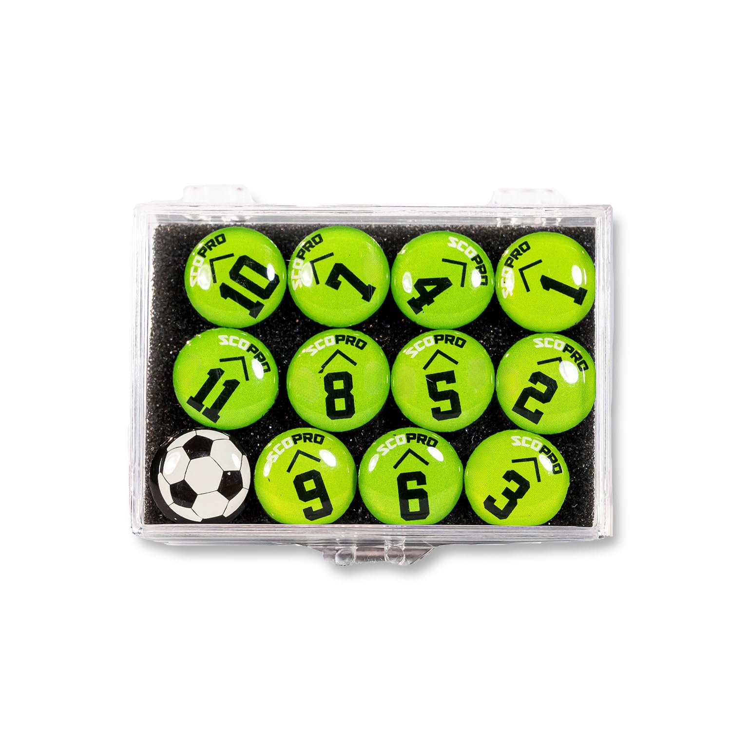 SCOPRO Soccer Coaching Magnets, Numbered Magnetic Player Markers for Soccer Coaching Board and Dry Erase Board Training, Green