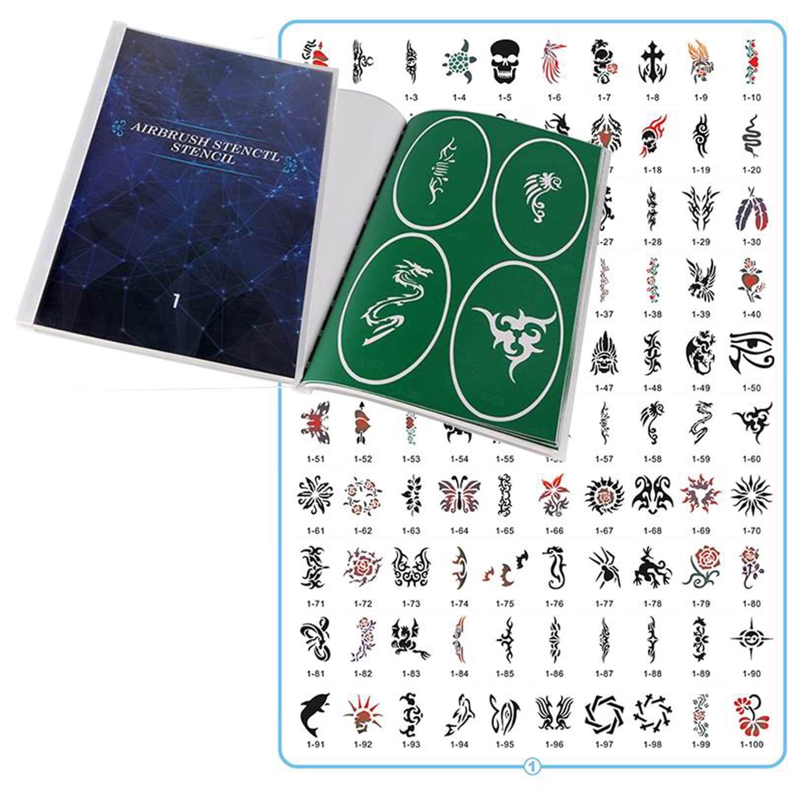 SAGUDIO 100pieces Reuseable Airbrush Stencils Template Book Airbrush Tattos