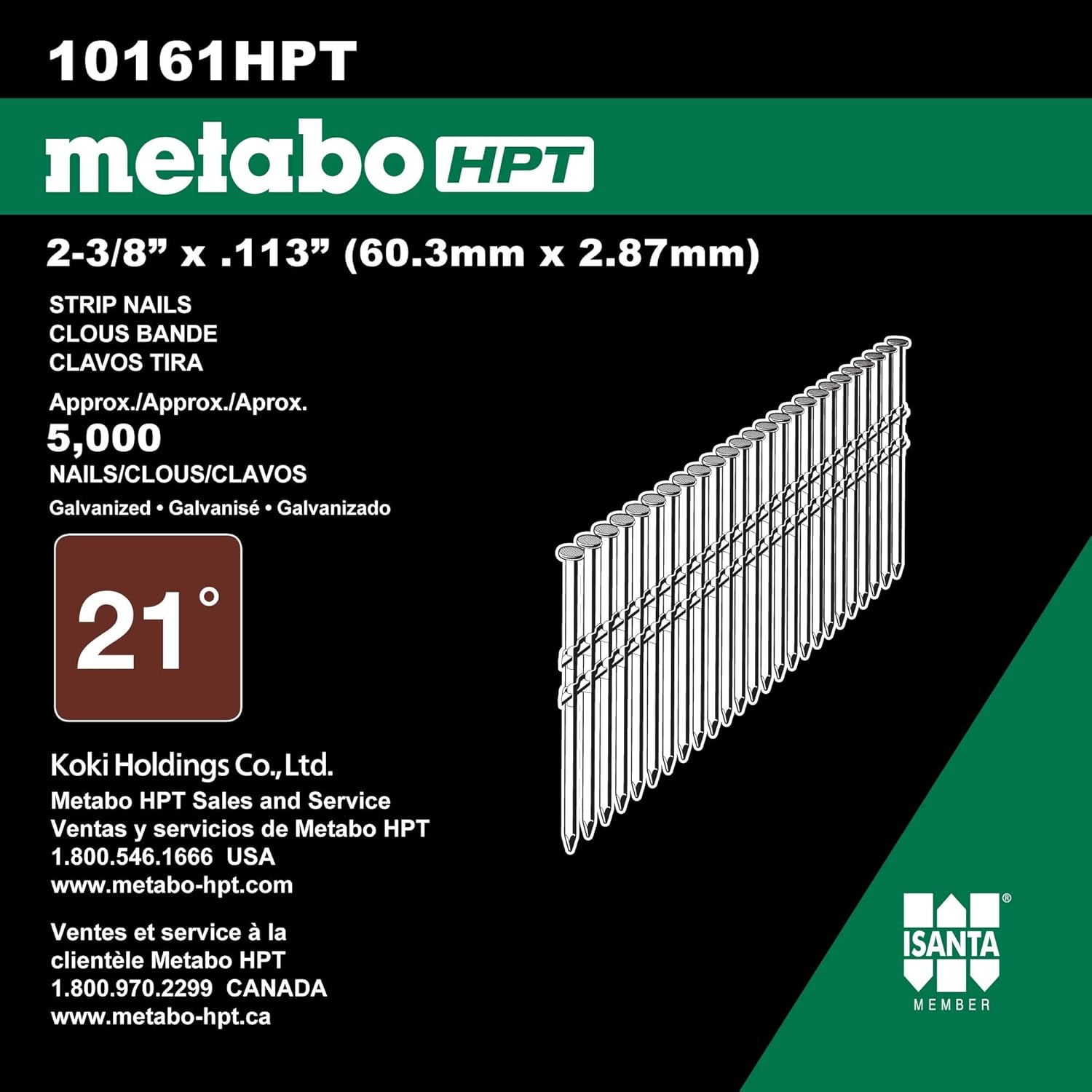 Metabo HPT Framing Nails | 2-3/8-Inch x .113 | Ring Shank | 21 Degree | Full Round Head | 5,000 Count | 10161HPT