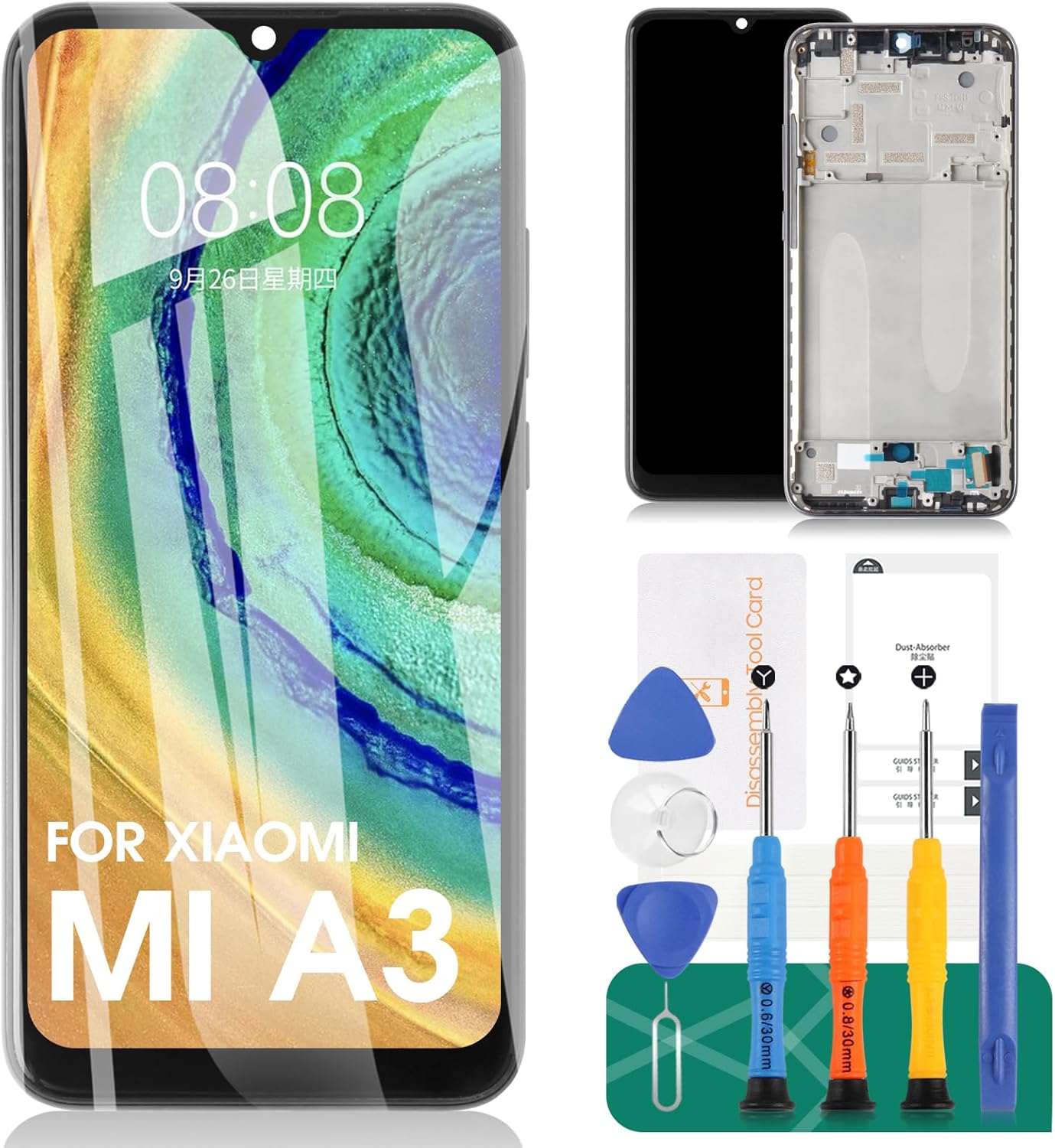 TFT for Xiaomi Mi A3 Screen Replacement Display for Xiaomi Mi A3 LCD Repair Kits for Xiaomi Mi CC9E Touch Screen Digitizer Assembly with Frame M1906F9SH M1906F9SI Black