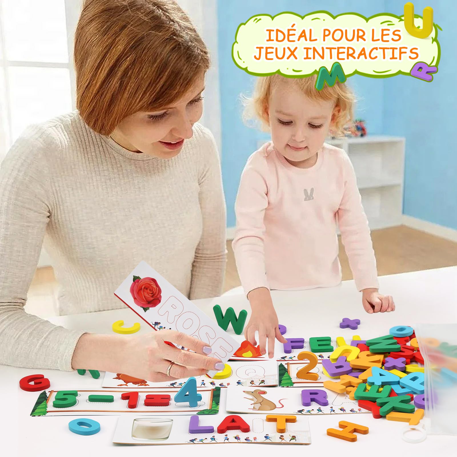 Felly Jouet Enfant 2-5 Ans, Jeux Educatif d'Orthographe Française, 2 en 1 Montessori Apprenez à Lire Lettres et Arithmétique