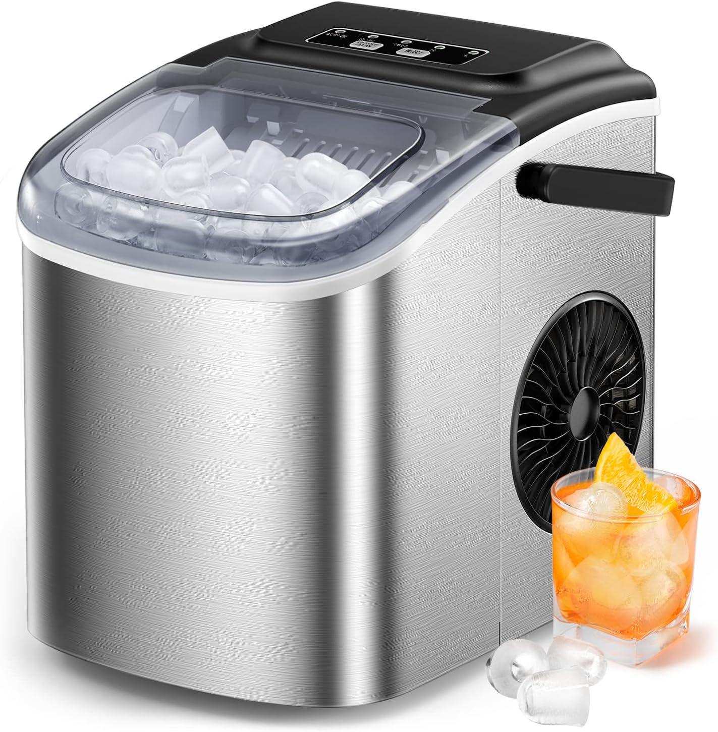 Silonn Ice Makers Countertop, 9 Cubes Ready in 6 Mins, 26lbs in 24Hrs, Self-Cleaning Ice Machine with Ice Scoop and Basket, 2 Sizes of Bullet Ice