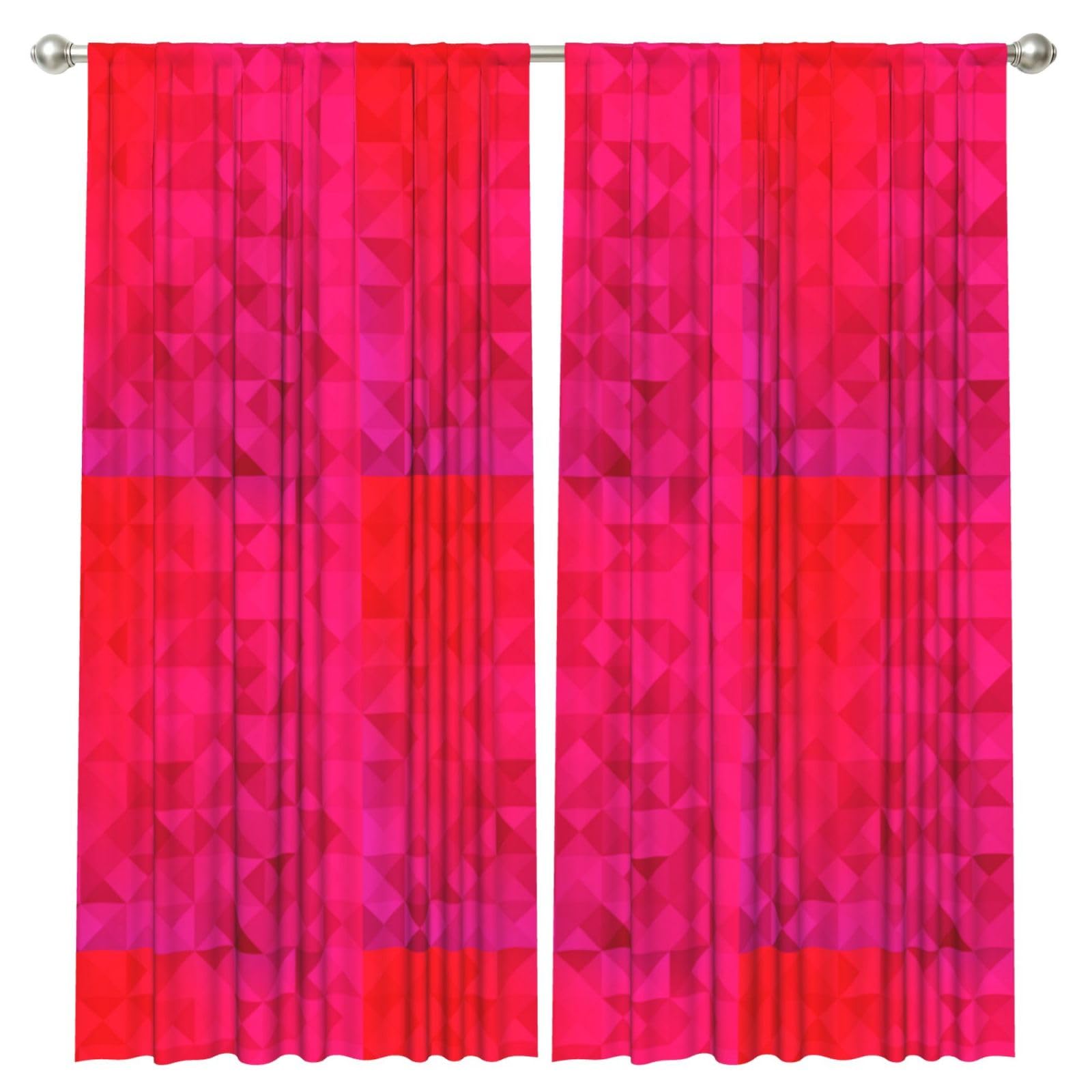 InOmak Fuchsia Triangle Geometric, 2 Panels Window Curtains 52 x 84 Inch Blackout Curtains for Living Room Bedroom