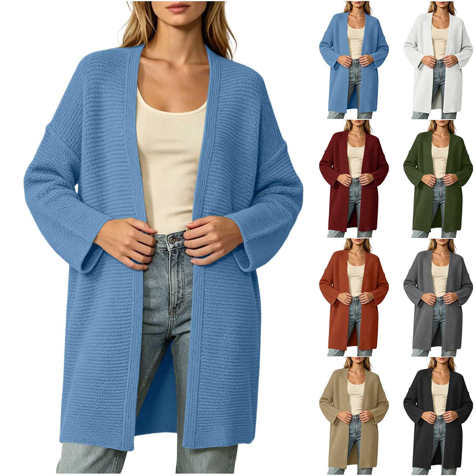 Strickjacke Damen Lange Oversize Strickpullover Casual Weich Langarmjacke