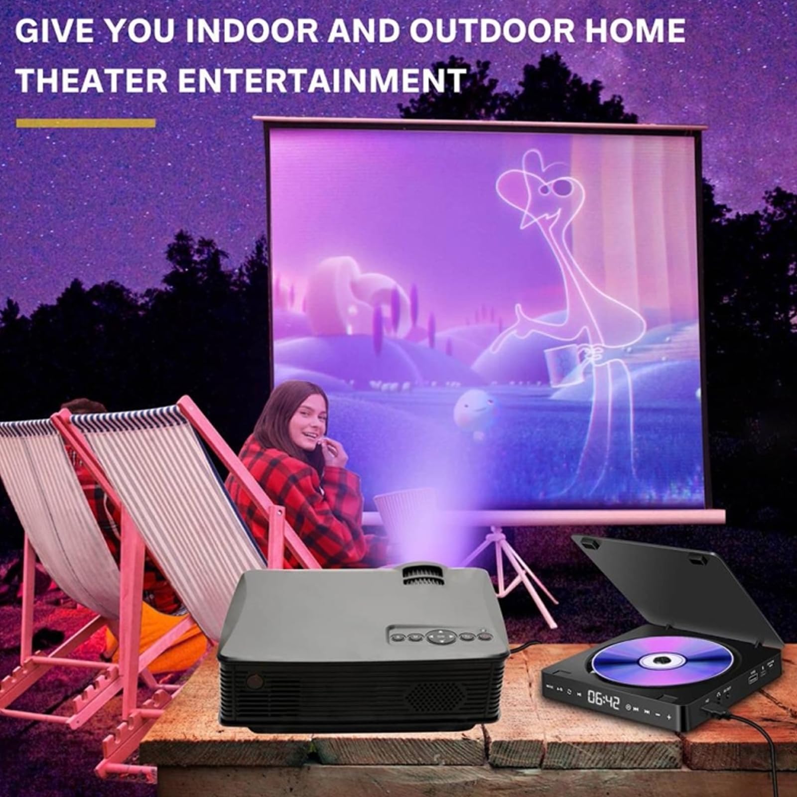 Mini Lettore Dvd, Lettori CD Personali, Lettori Dvd CD/Dischi compatti HD 1080P con Ingresso USB, Telecomando e Cavo AV, Anti-Salto/Antiurto, per Auto e Viaggi