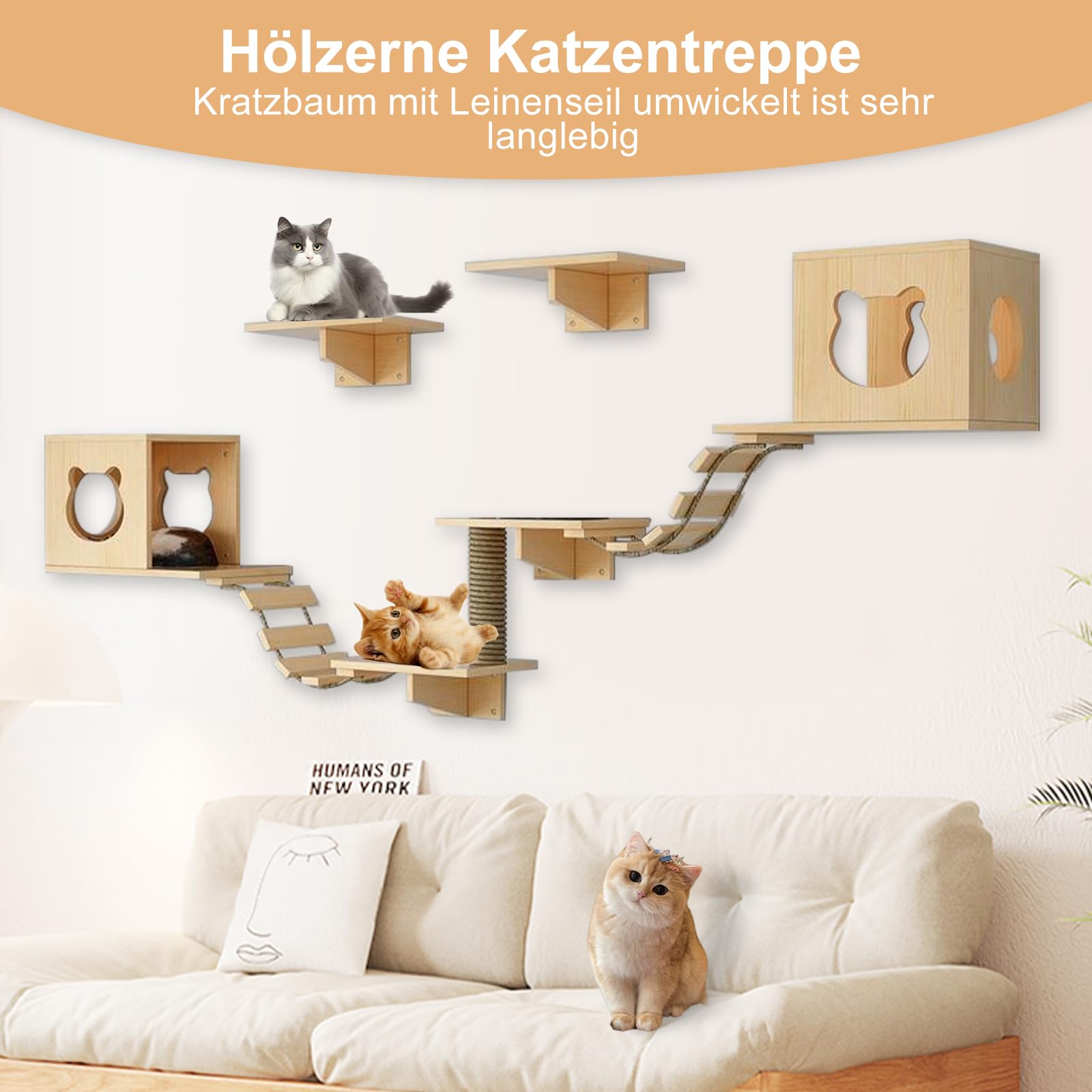 Kletterwand Katzen Set aus Kiefernholz Katzenwandmöbel Wandregale