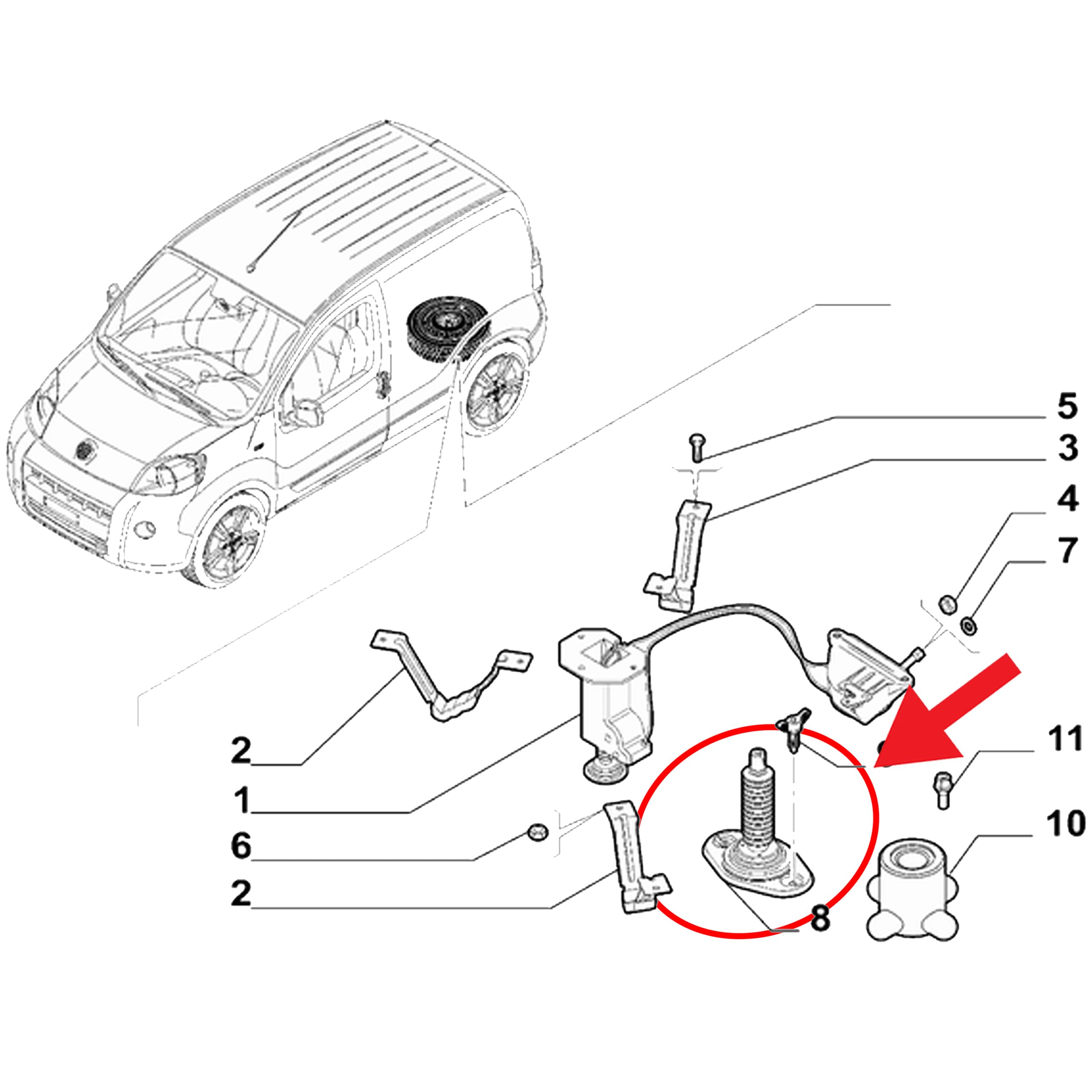 INLY Support de mécanisme de roue de secours compatible avec Nemo Fiorino Qubo Bipper (2008-2021) 51952366 1610927080 7603V4 7603W2 51840779 51910873