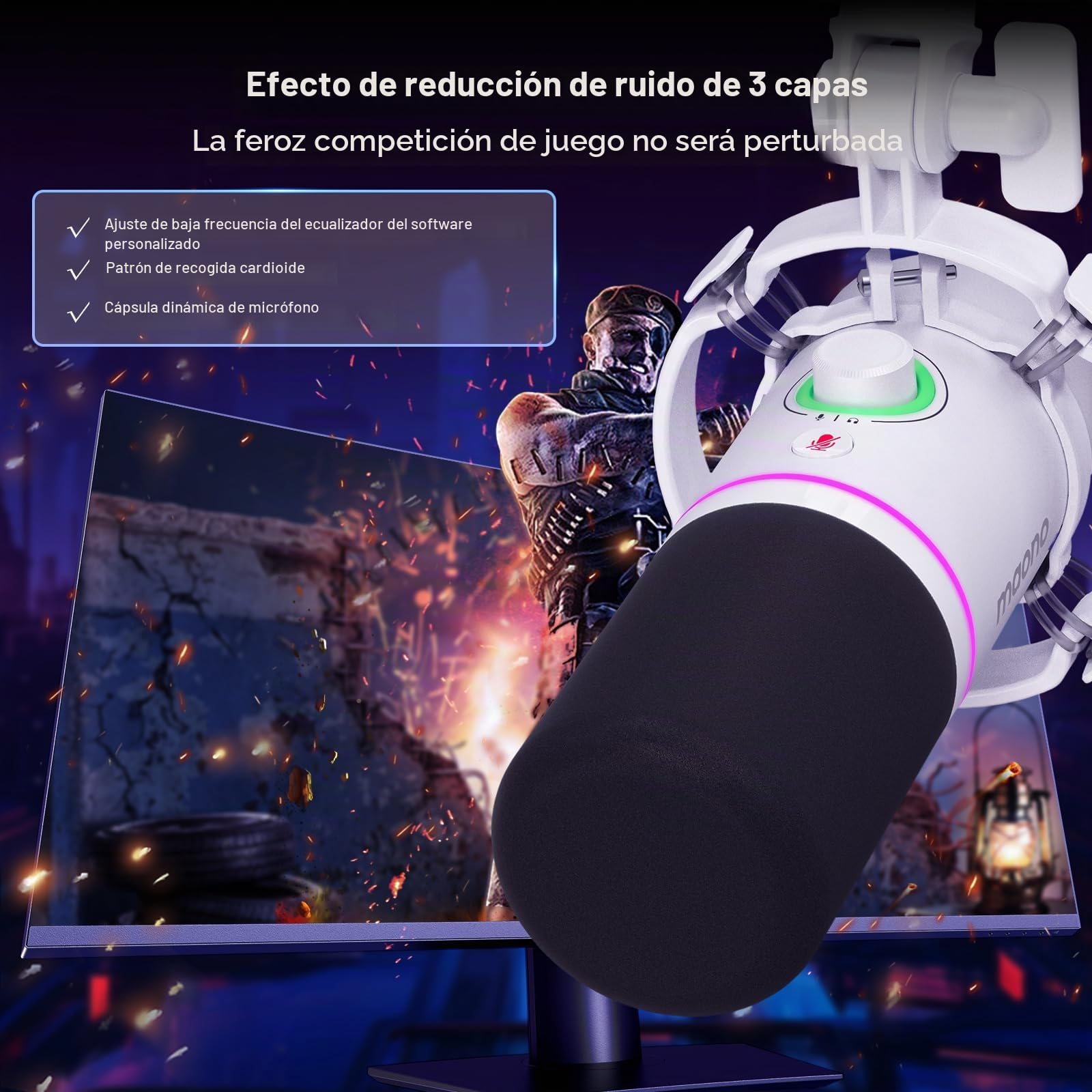 MAONO Kit de Micrófono Dinámico XLR/USB para PC, Micrófono para Podcast con Brazo, Software, Silencio, Botón de Ganancia, Control de Volumen, Micrófono para Streaming, Gaming, PS4/PS5, Doblaje
