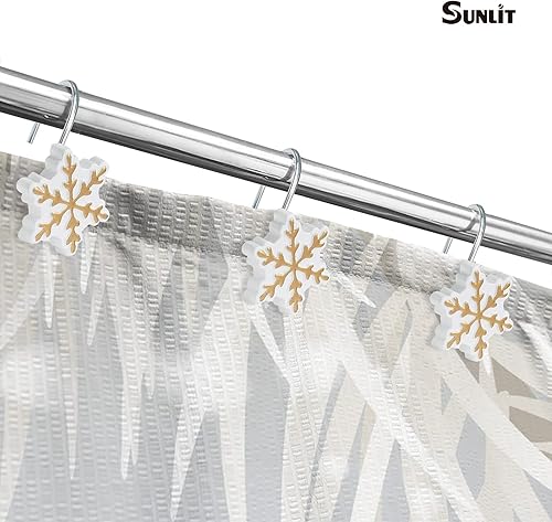 Miniatura 4 de Sunlit Ganchos de cortina de ducha de Navidad, anillos de cortina de ducha con copos de nieve, resina, decoración navideña blanca y dorada,