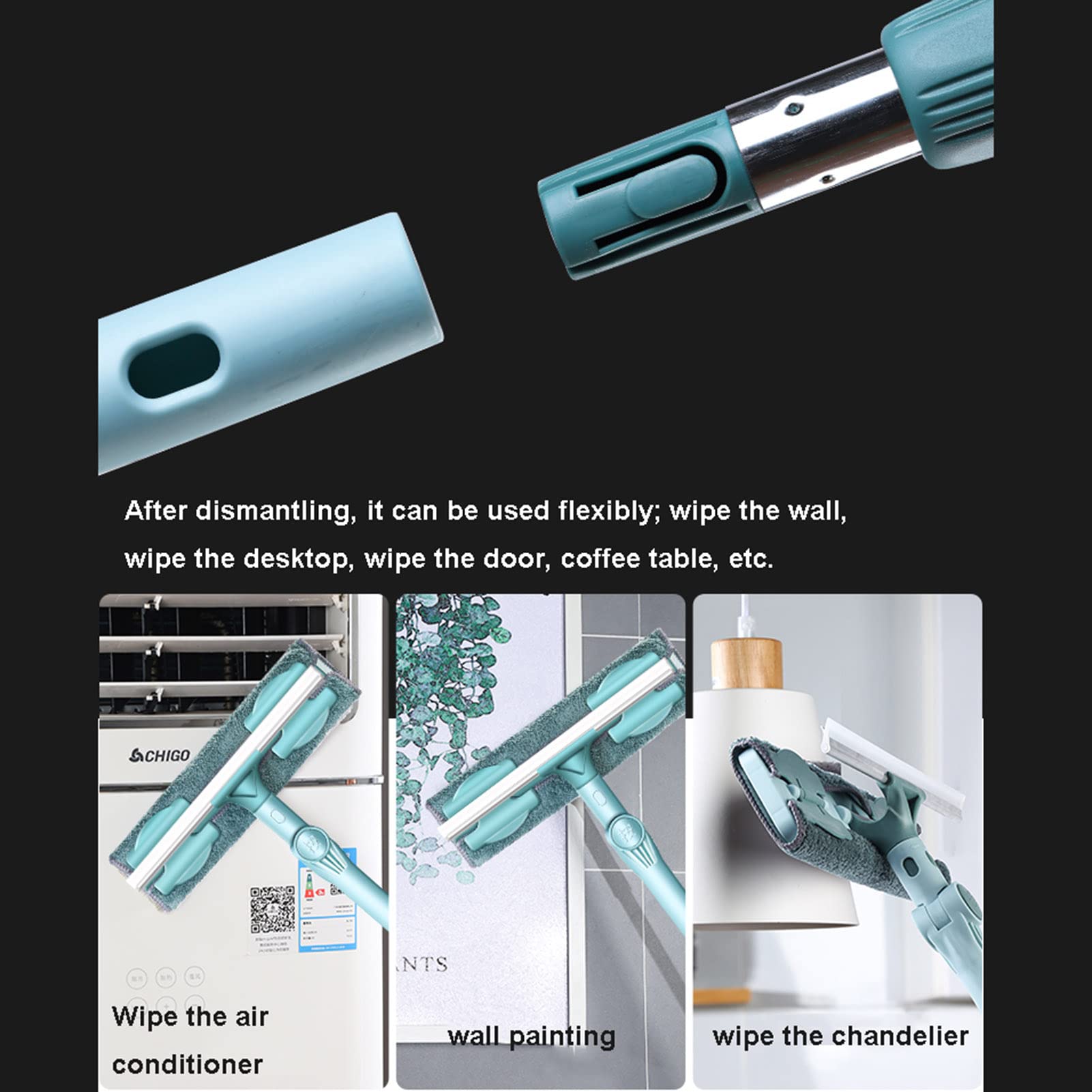 Limpiador Ventanas magnético, Limpiador Ventanas con escobilla Goma, Herramienta Limpieza Ventanas 2 en 1, Kit Limpieza Parabrisas automóvil con Poste extensión, Equipo Lavado con paño Microfibra LIM