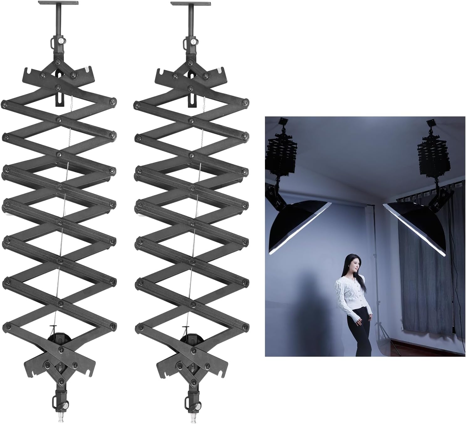 2Packs 2M/78.7inch Drop Pantograph for Studio Ceiling Rail System Pantograph Studio Arm Wall Mounted Constant Force Hinged Telescopic Boom Studio Lighting Hanging Equipment