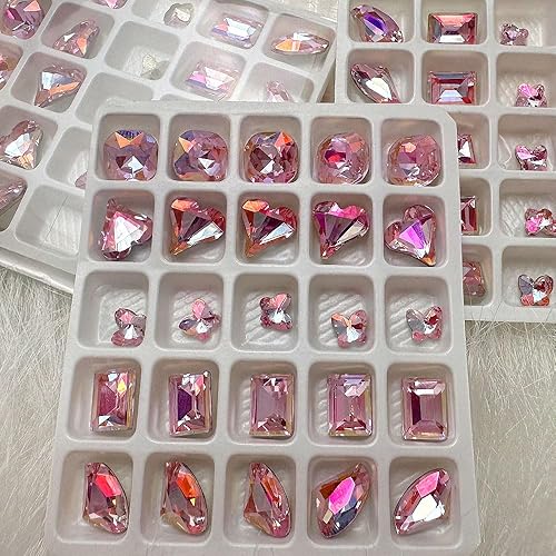Miniatura 3 de Dornail 25 piezas de diamantes de imitación y dijes rosas para uñas, formas brillantes de mariposa y corazón, diamantes rectangulares y diamantes